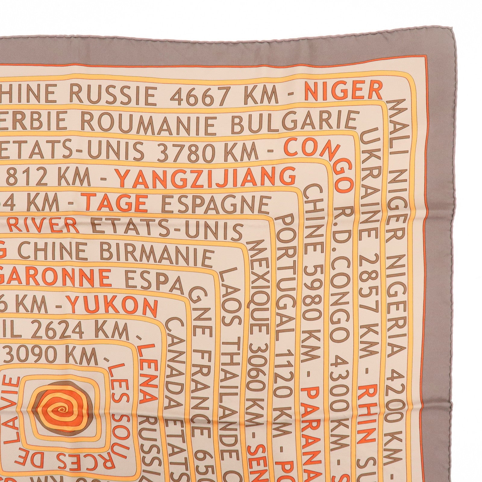 HERMES Carre 90 Silk 100% Scarf  LES SOURCES DE LA VIE Brown Orange