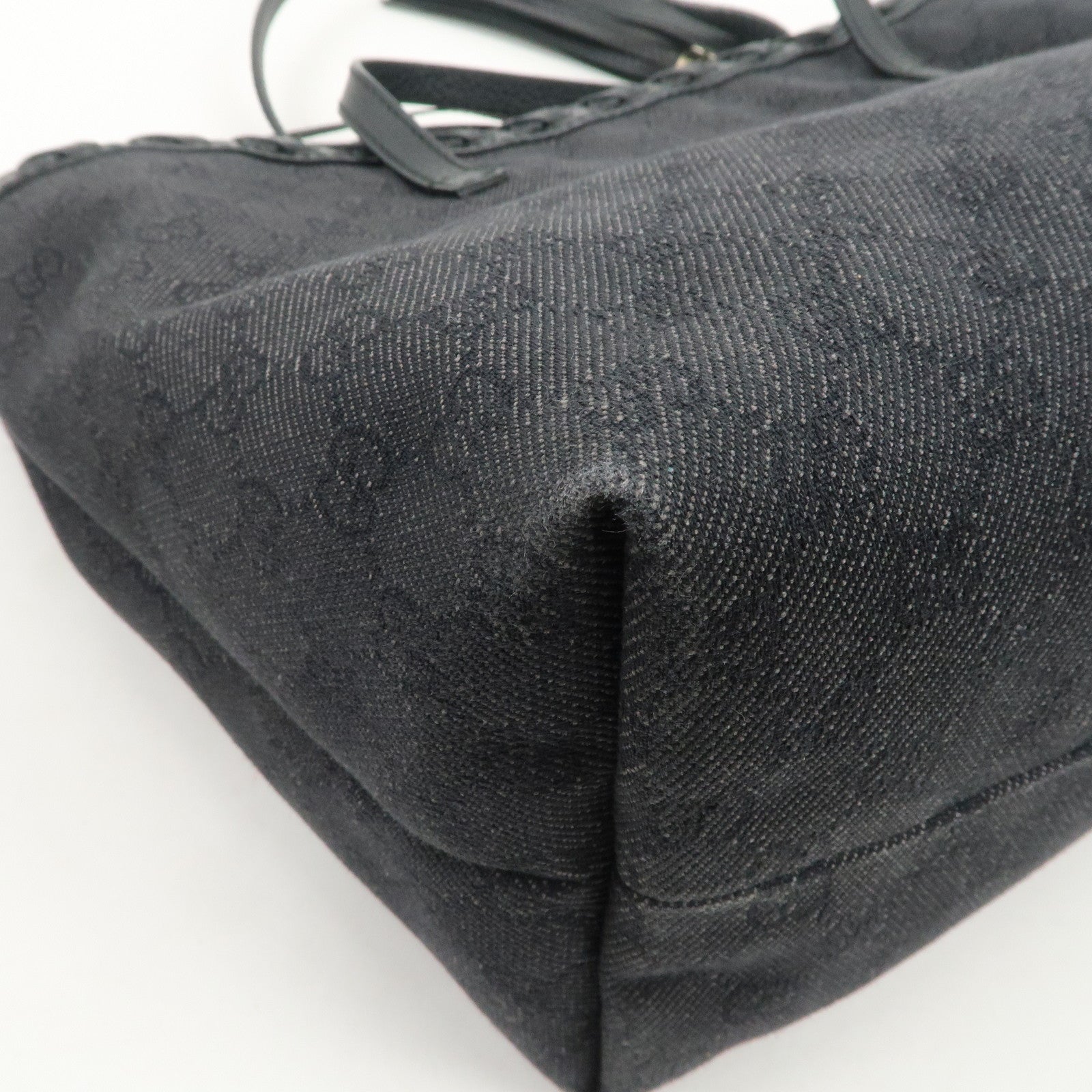 GUCCI Bamboo GG Canvas Leather Tote Bag Tassel Black 354665