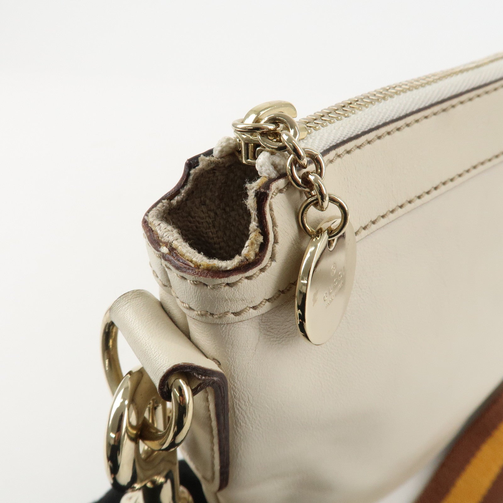 GUCCI Sherry Leather Shoulder Bag Ivory Used