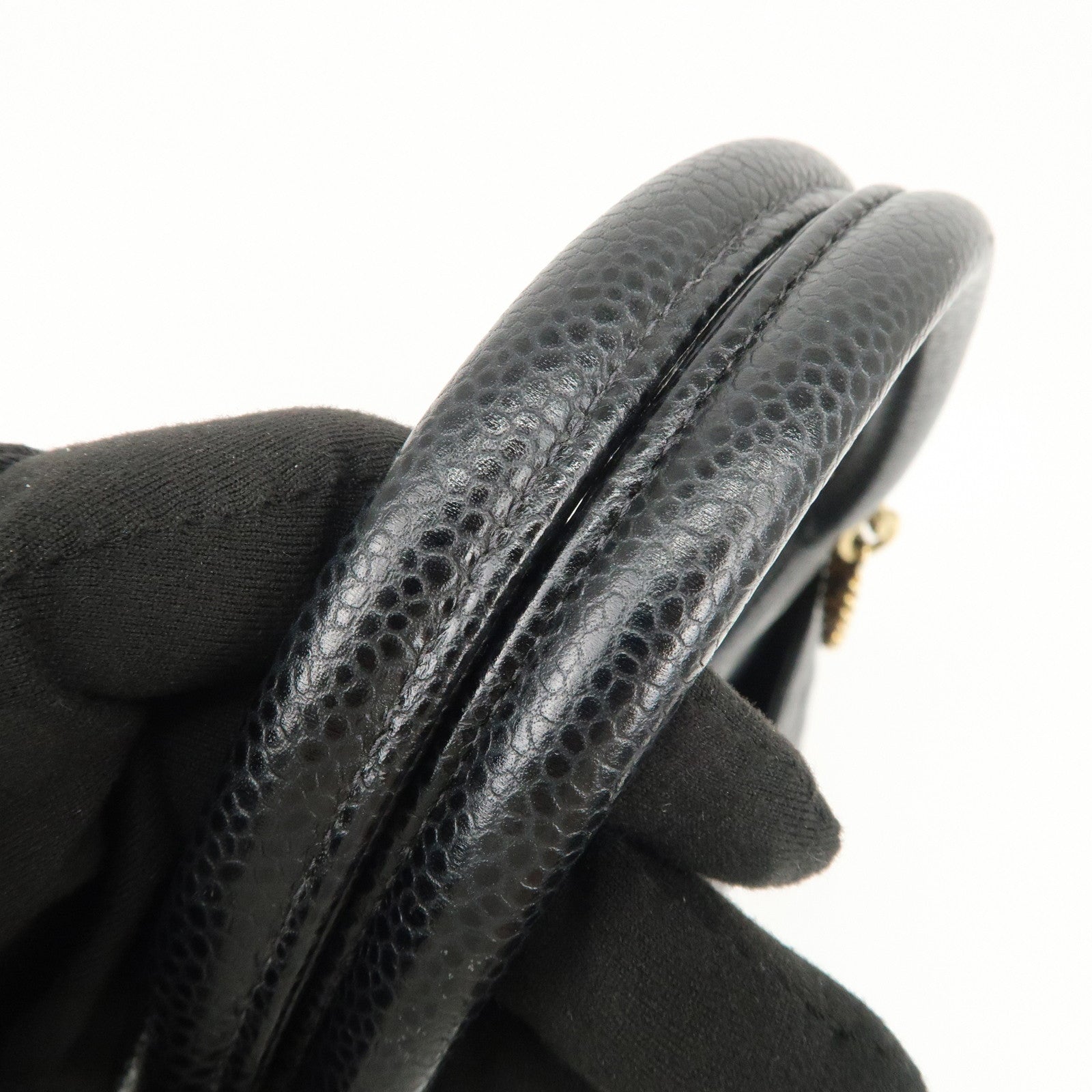 CHANEL Matelasse Caviarskin Medalion Tote Bag Hand Bag Black A01804 Used