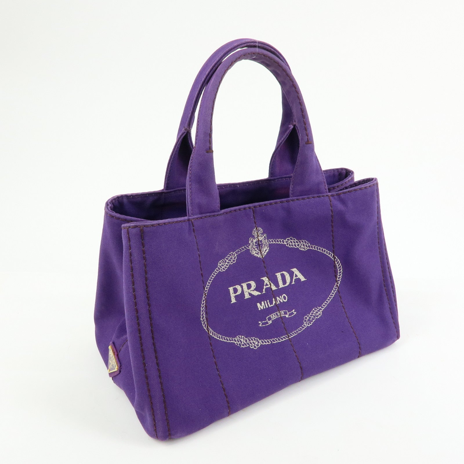 PRADA Canapa Triangle Logo Canvas Tote Bag Hand Bag Purple B1877B