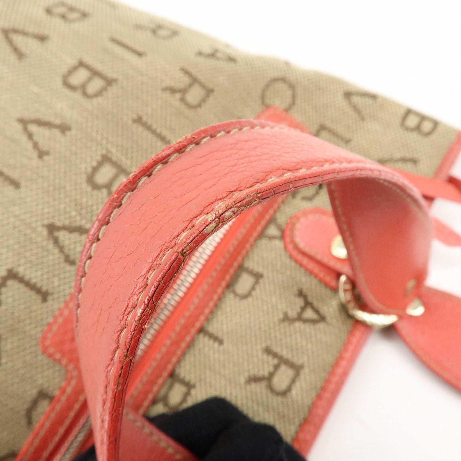BVLGARI Logo Mania Jacquard Leather Tote Bag Hand Bag Beige Red