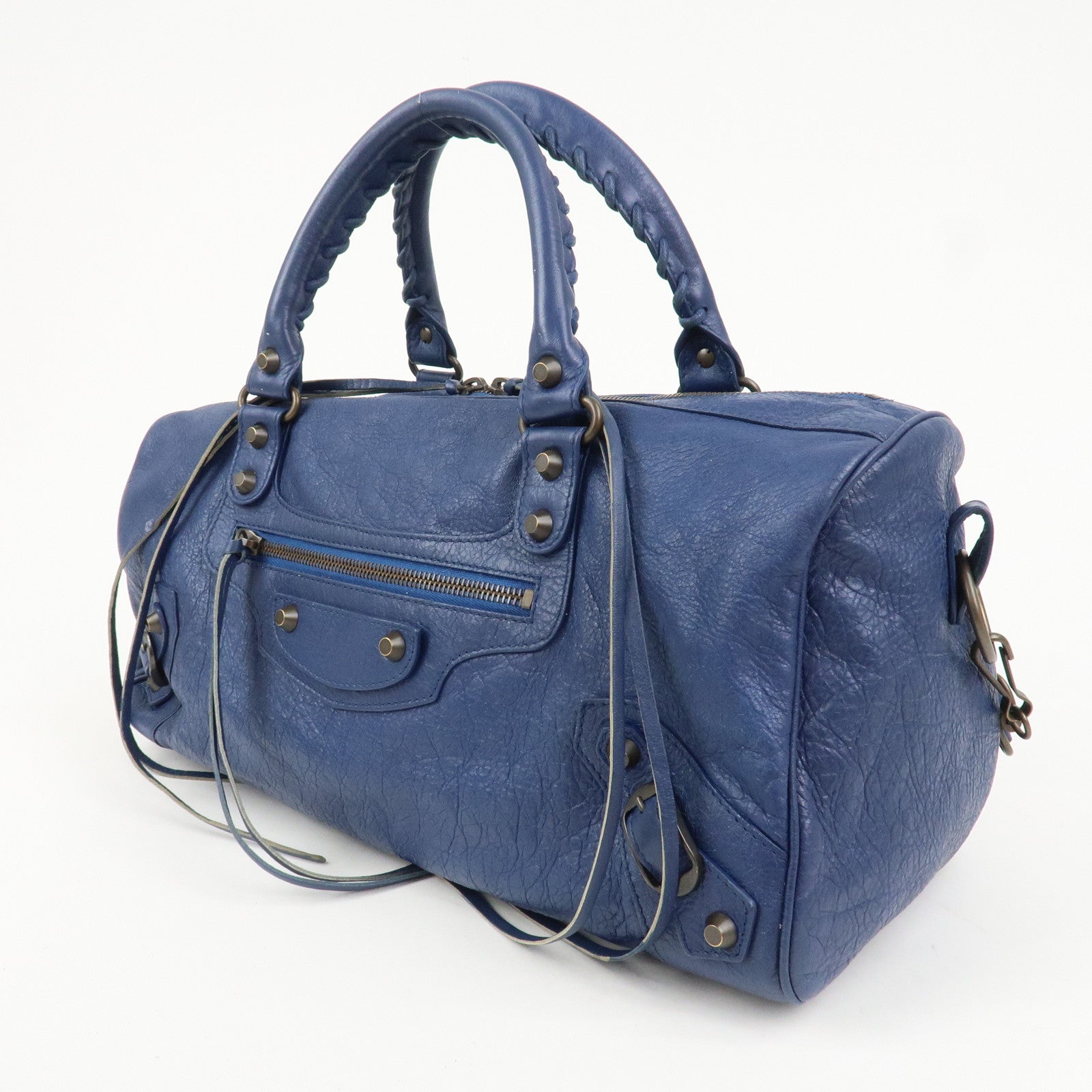 BALENCIAGA Leather The Twiggy 2WAY Bag Hand Bag Blue 409334