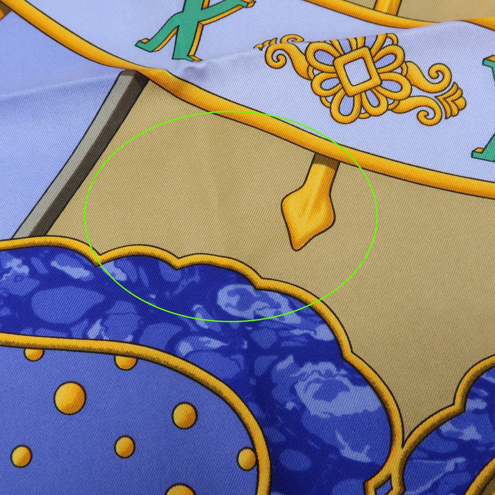 HERMES Carre 90 Silk 100% Scarf CARPE DIEM Blue Gold