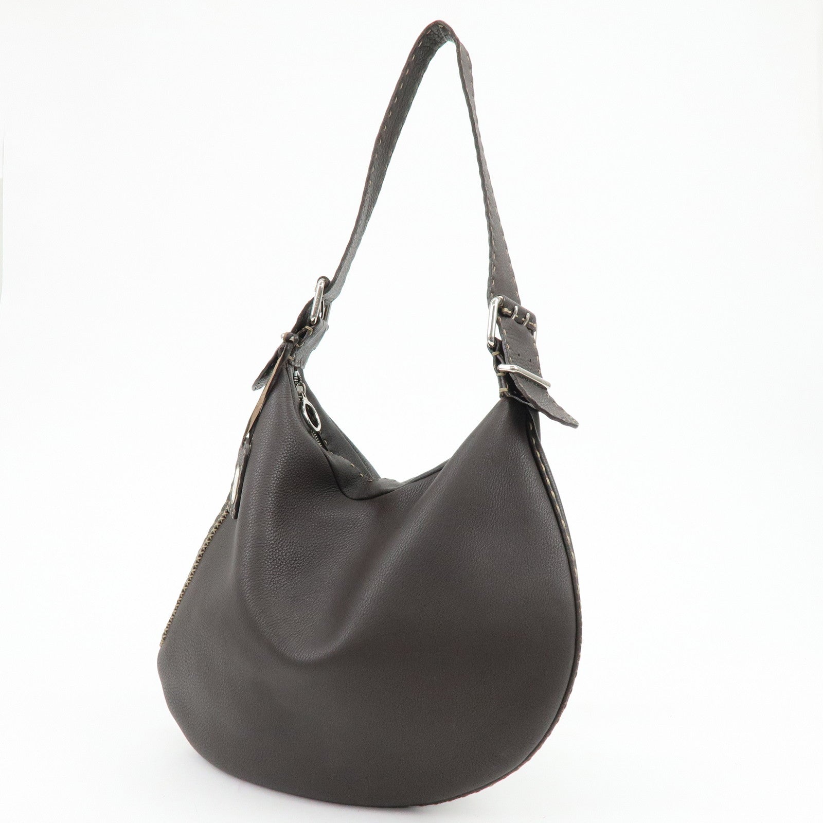 FENDI Selleria Leather Shoulder Bag Tote Bag Brown 491912908