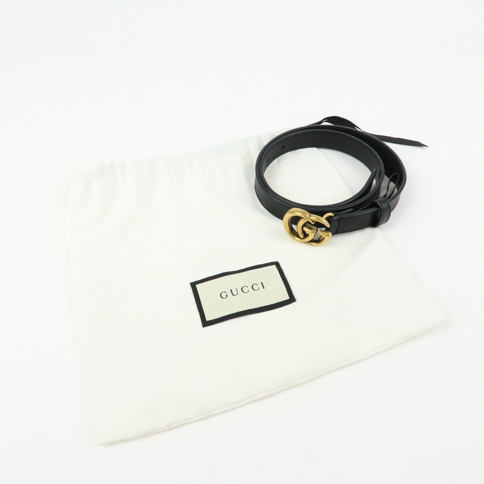 GUCCI Marmont Double G Leather Slim Belt 65・26 Black 409417