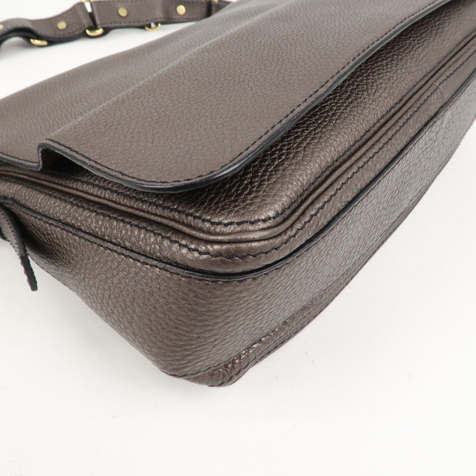 CELINE Leather Shoulder Bag Crossbody Bag Gray Gold HDW