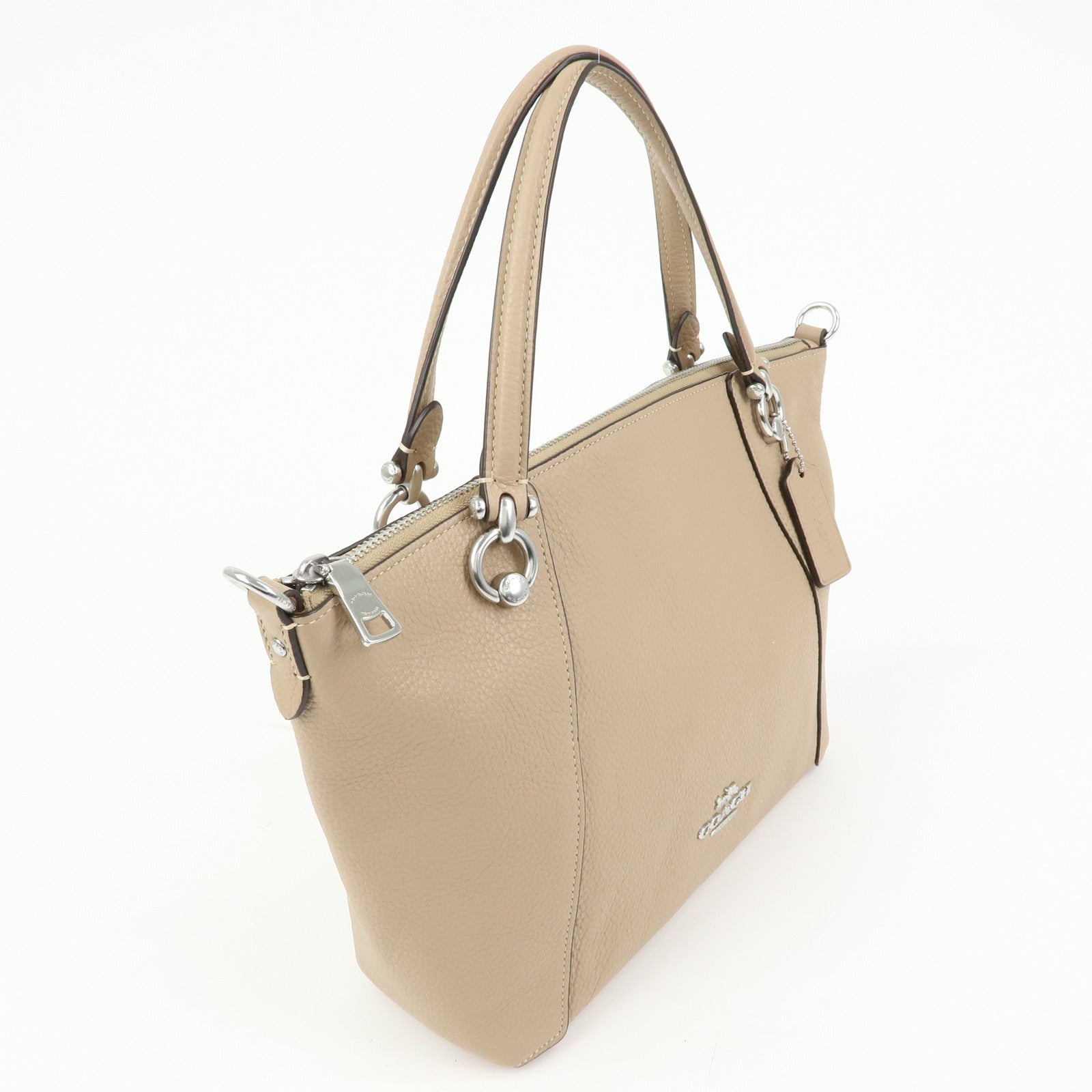 COACH Kacey Satchel Leather 2Way Shoulder Bag Hand Bag Beige