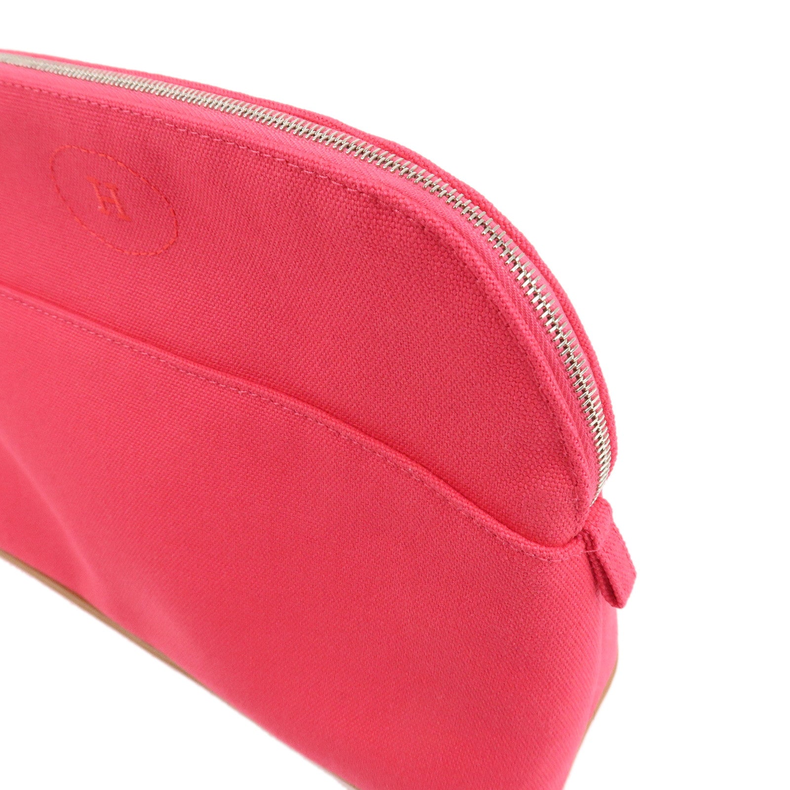 HERMES Canvas Leather Bolide Pouch MM Cosmetic Pouch Pink Used