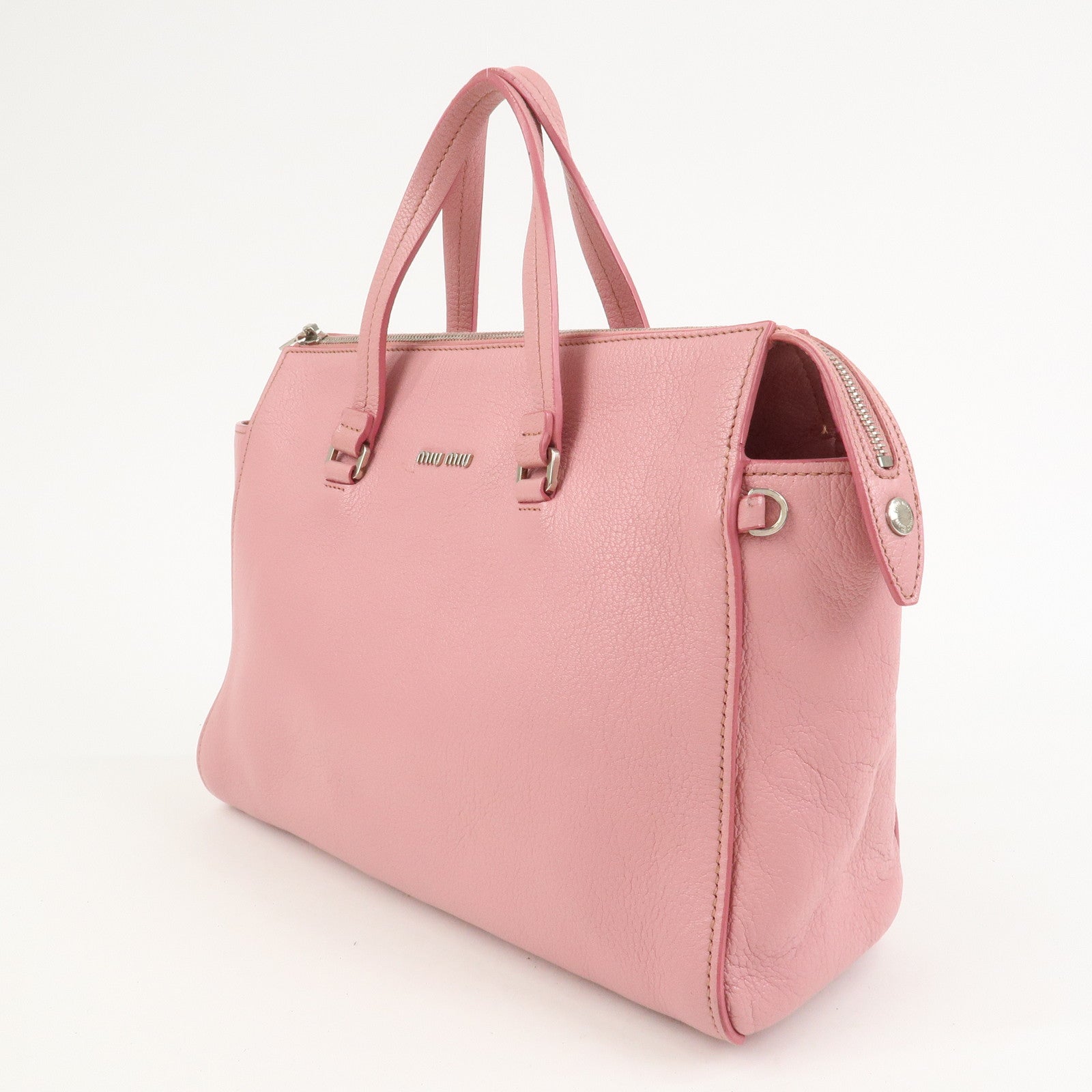 MIU MIU Logo Madras Leather Hand Bag Tote Bag Pink