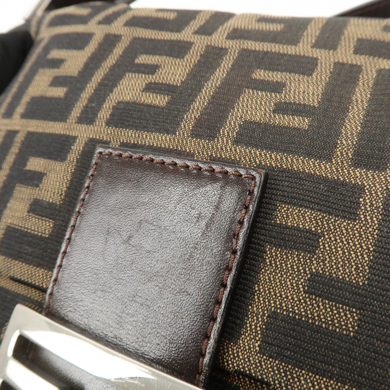 FENDI Zucca Canvas Leather Shoulder Bag Brown Black 26730