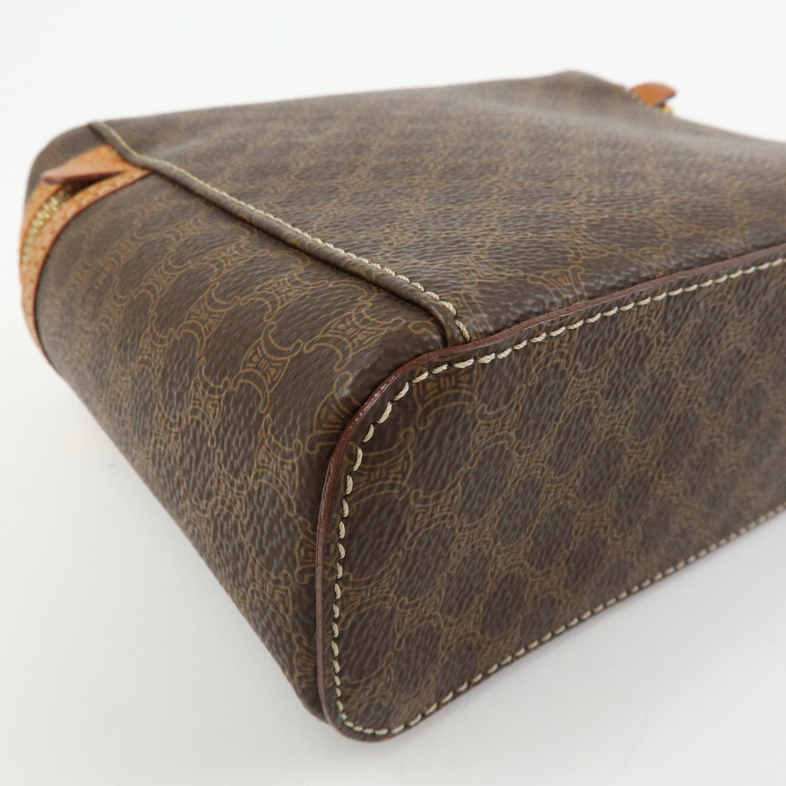 CELINE Macadam PVC Leather Hand Bag Pouch Cosmetic Pouch Brown
