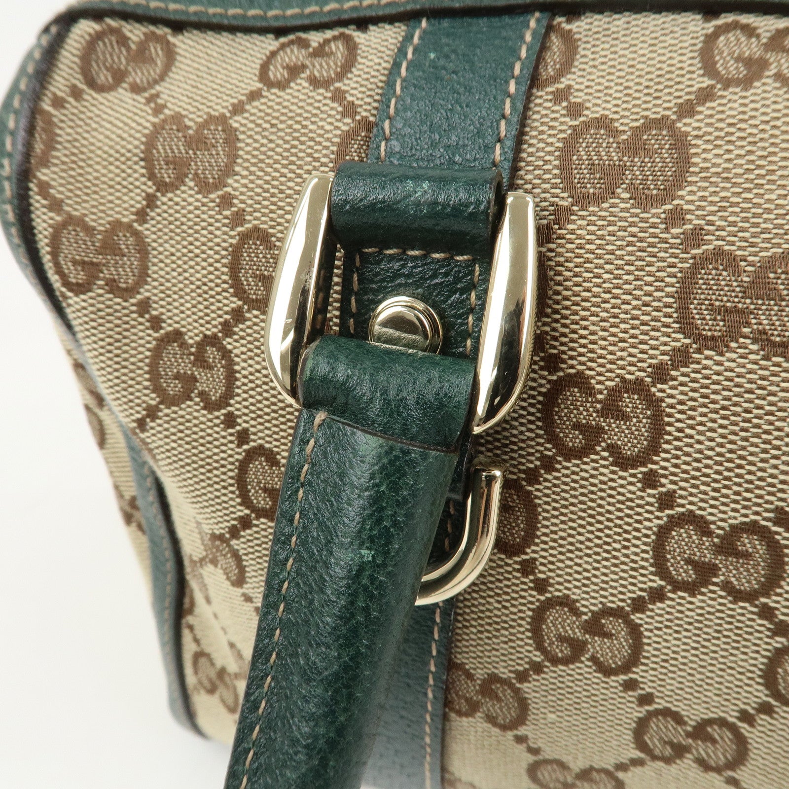 GUCCI Abbey GG Canvas Leather Mini Boston Bag Beige Green 130942