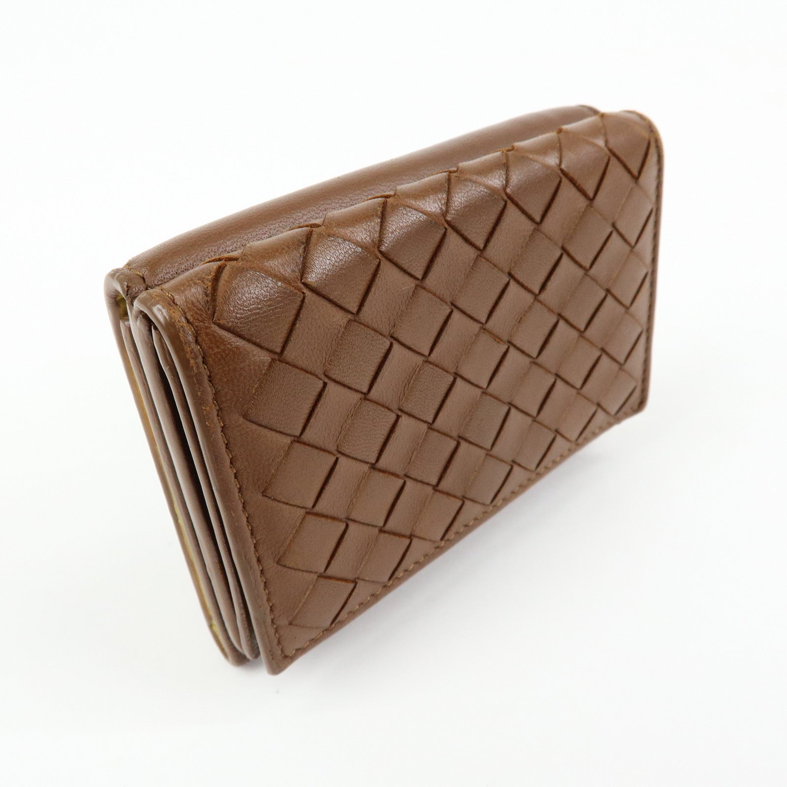 Bottega Veneta Lamb Skin Bi-fold Comact Wallet Brown 550306