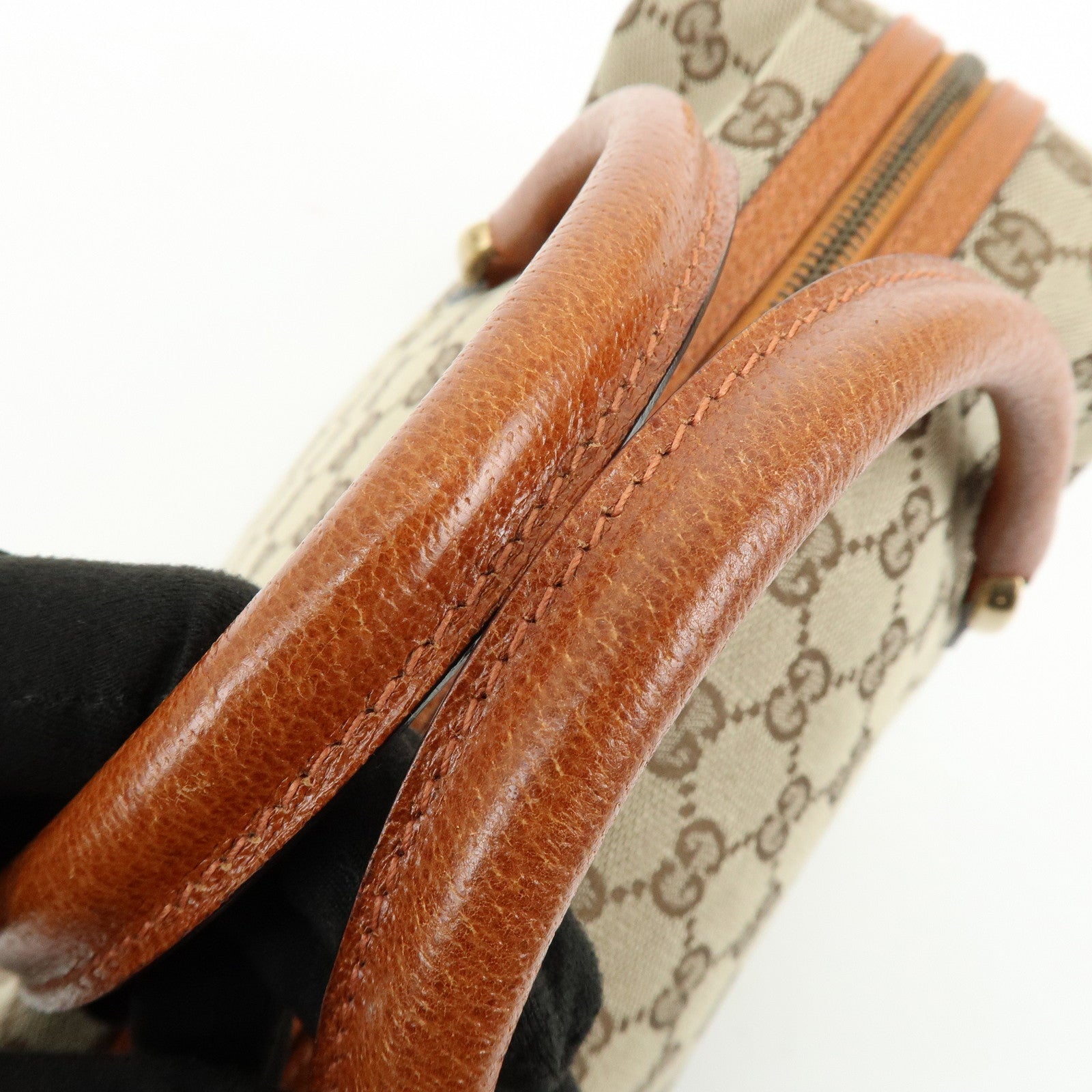 GUCCI GG Canvas Leather Hand Bag Boston Bag Beige Brown 120886