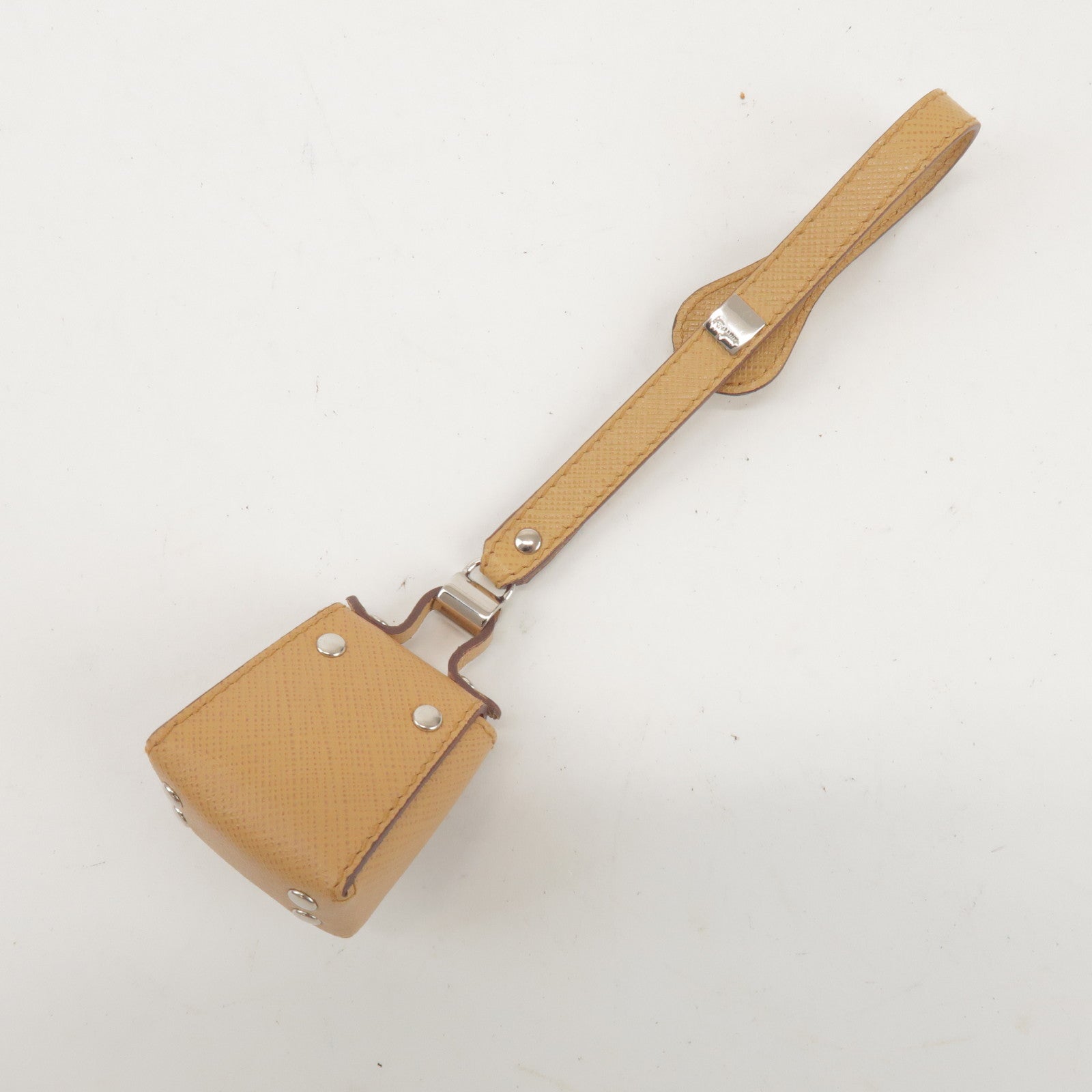 Ferragamo Gancini Leather Bag Charm Key Charm Beige