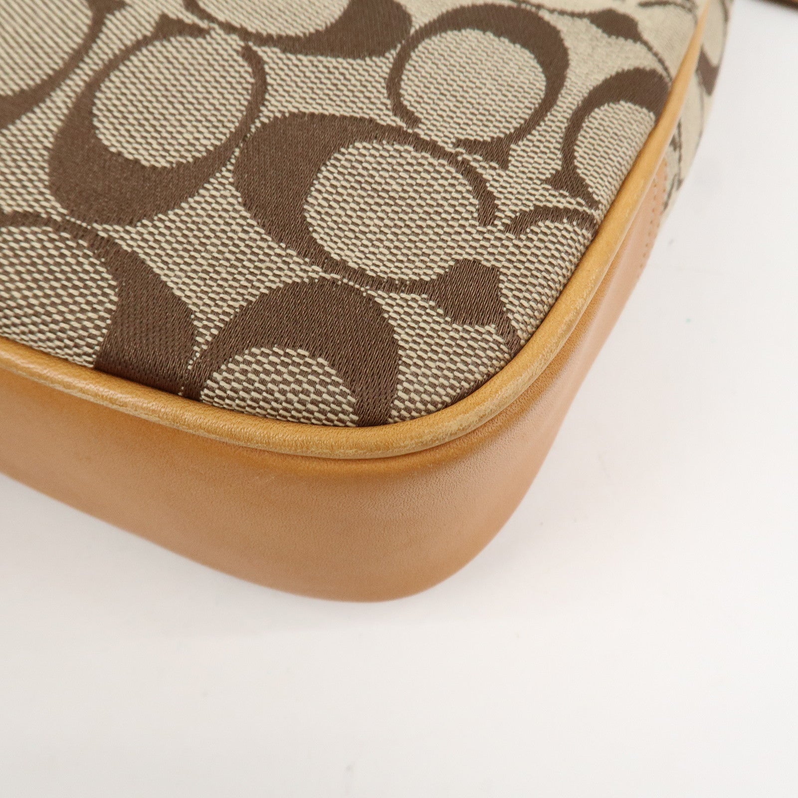 COACH Set Of 2 Canvas Leather Shoulder Bag Hand Bag Brown Beige