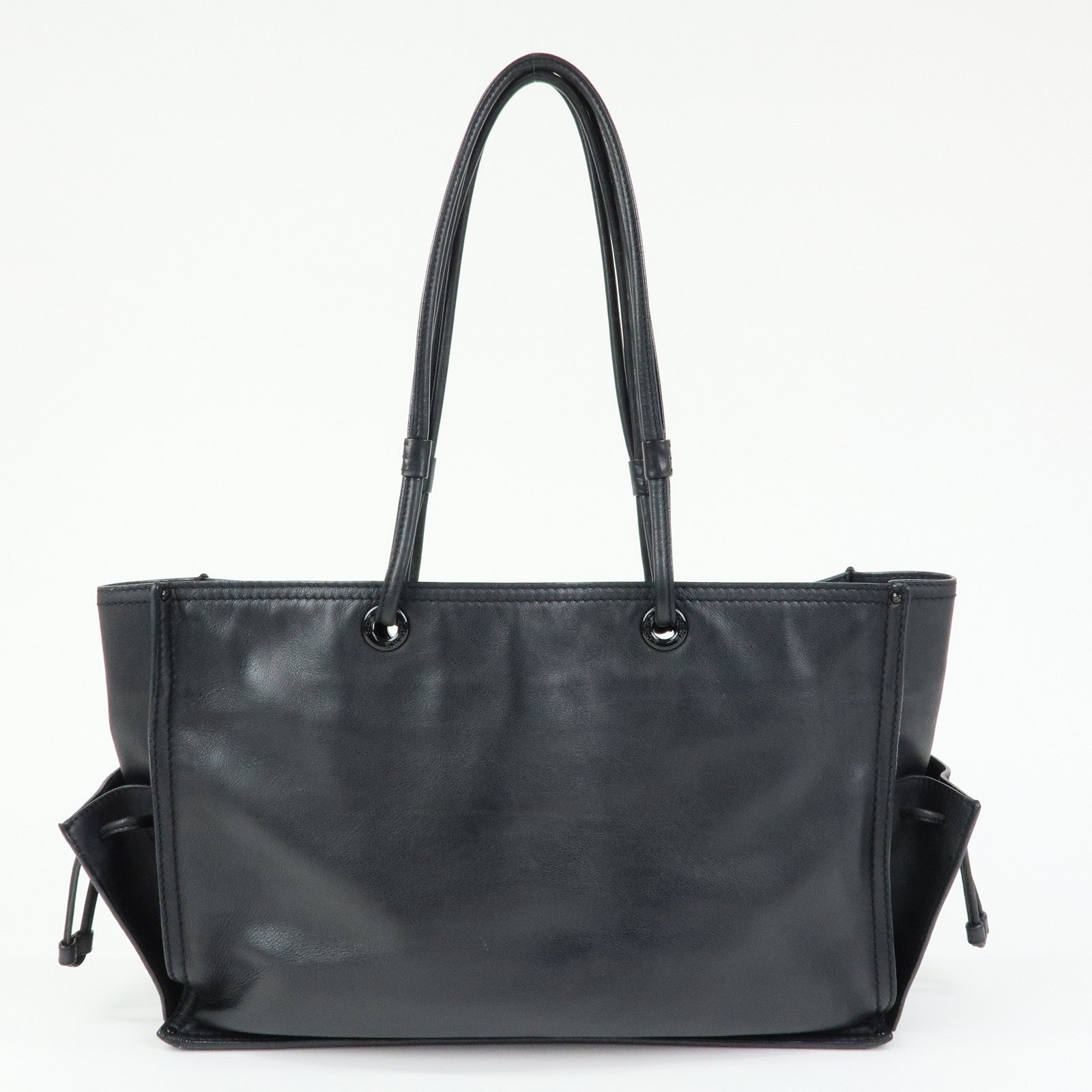 LOEWE Logo Studs Leather Shopper Tote Bag Shoulder Bag Black