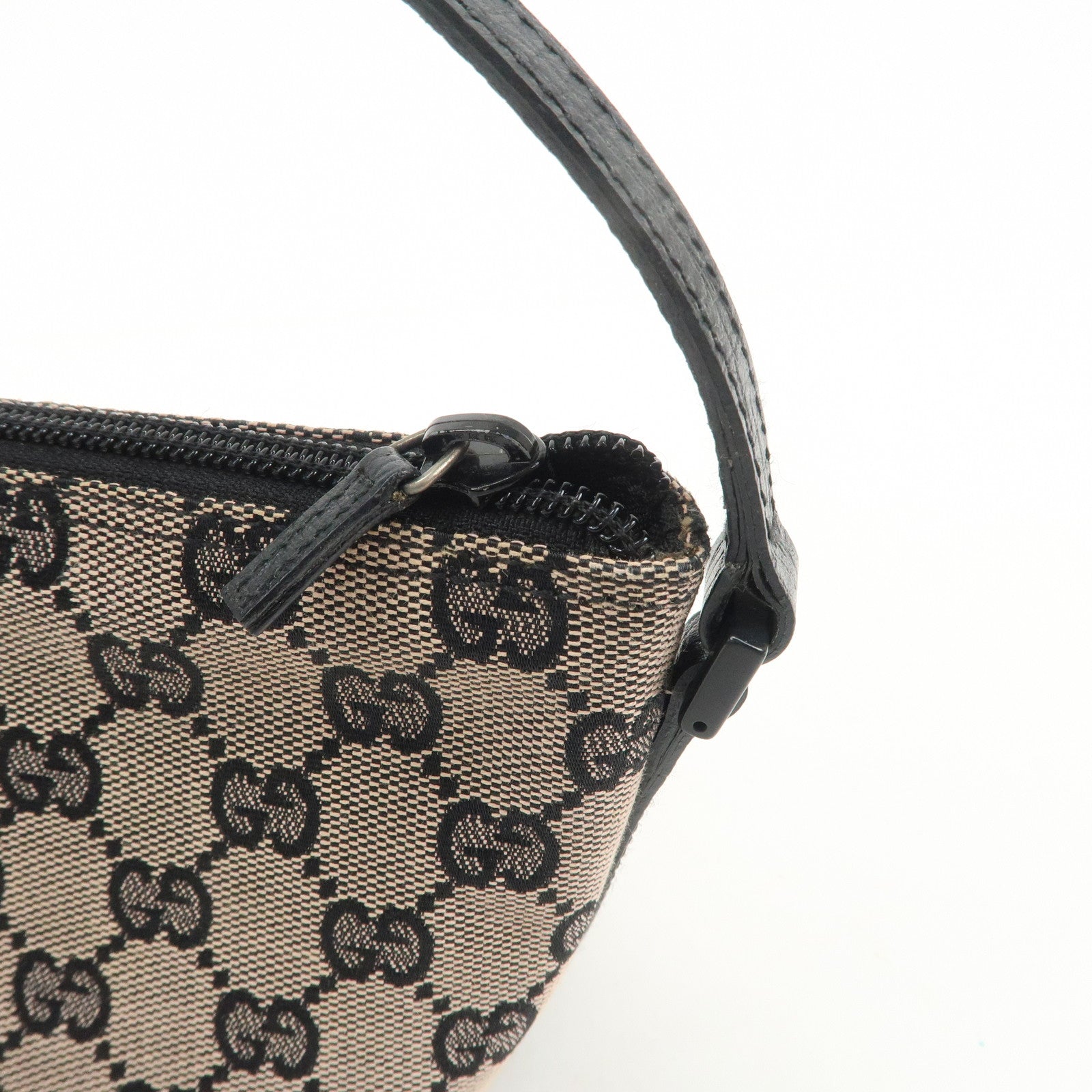 GUCCI Boat Bag GG Canvas Leather Hand Bag Beige Black 07198