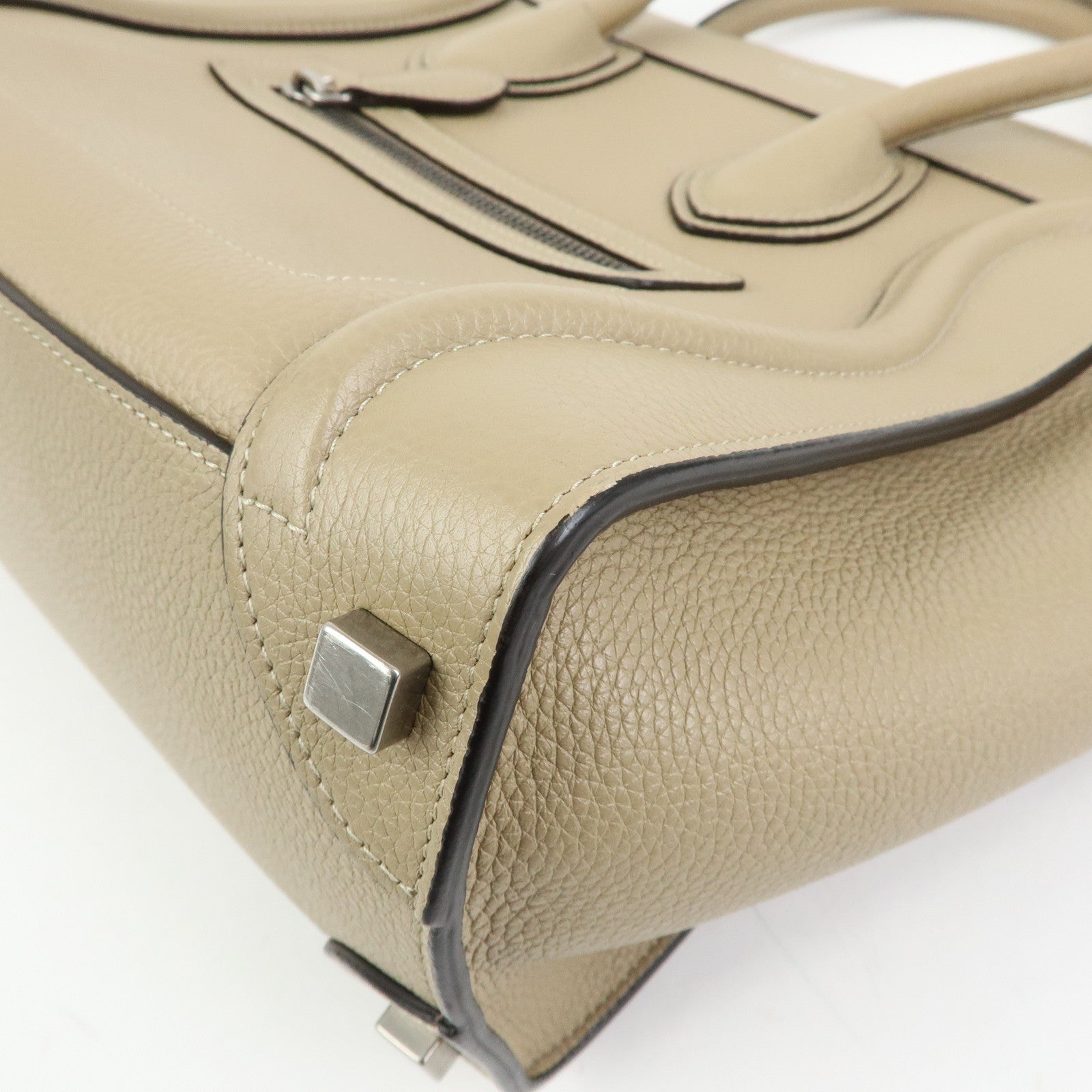 CELINE Luggage Calf Leather Tote Bag Hand Bag Beige