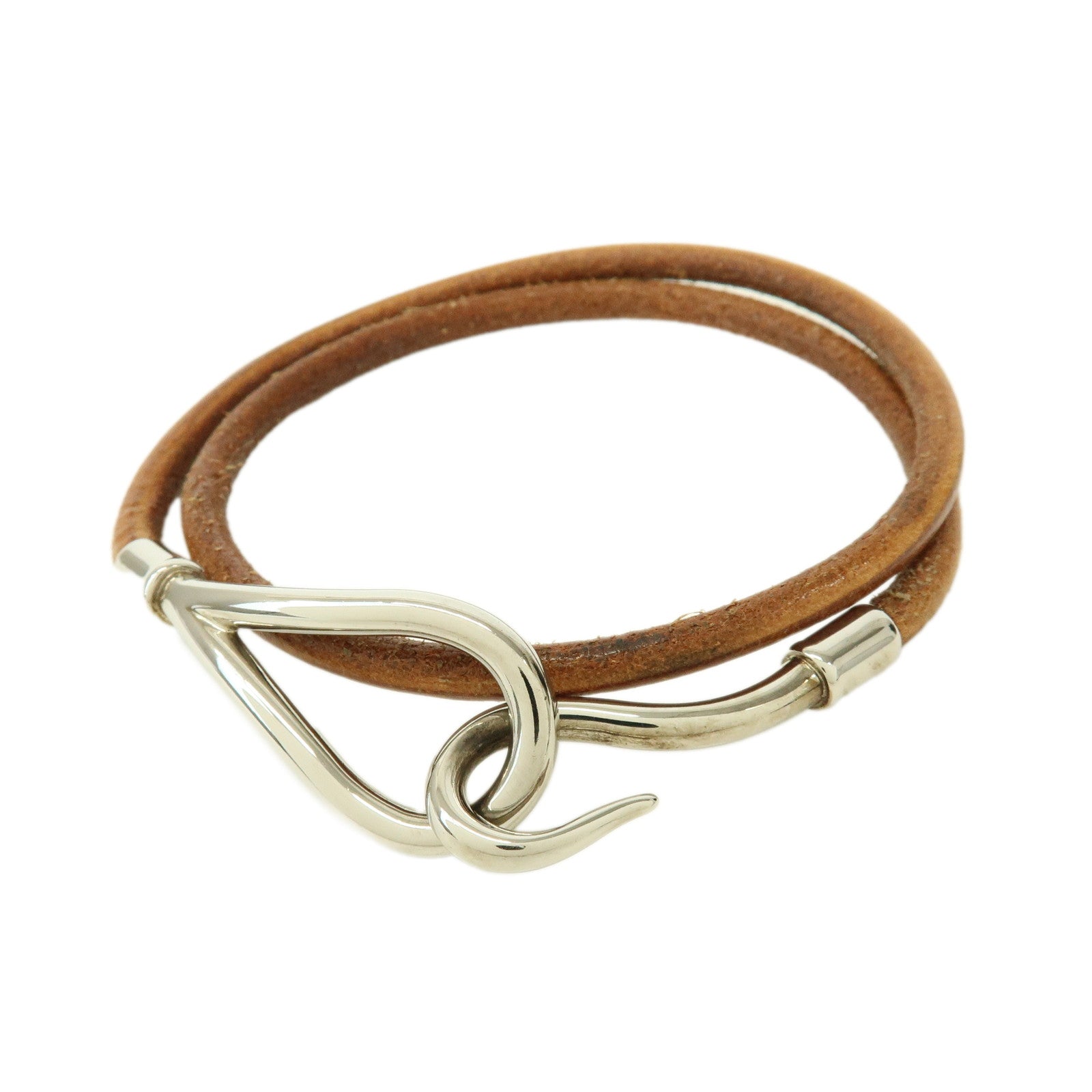 HERMES Jumbo Leather Metal Choker Bracelet Brown