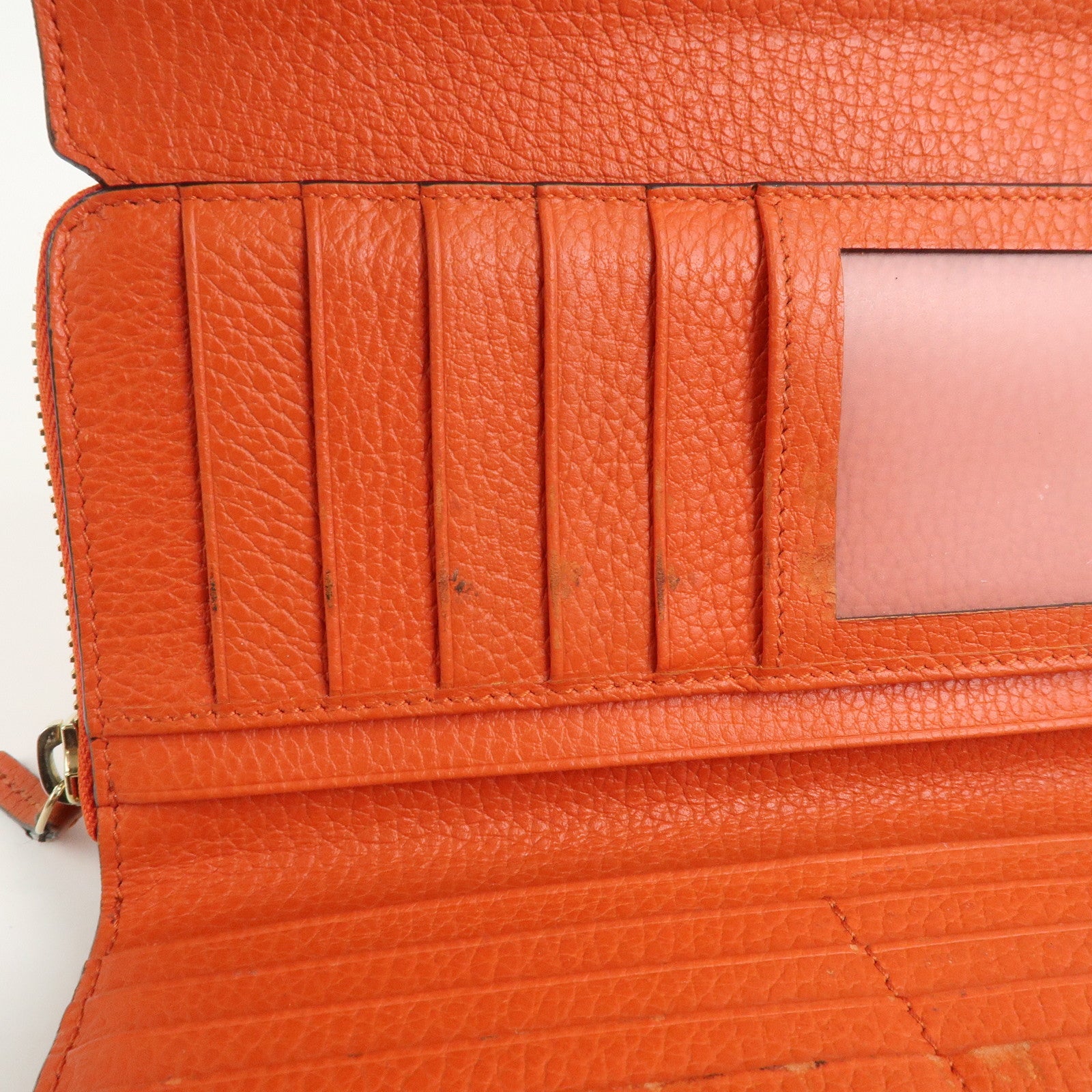 GUCCI Interlocking G Leather Flap Round Zippy Long Wallet 449397