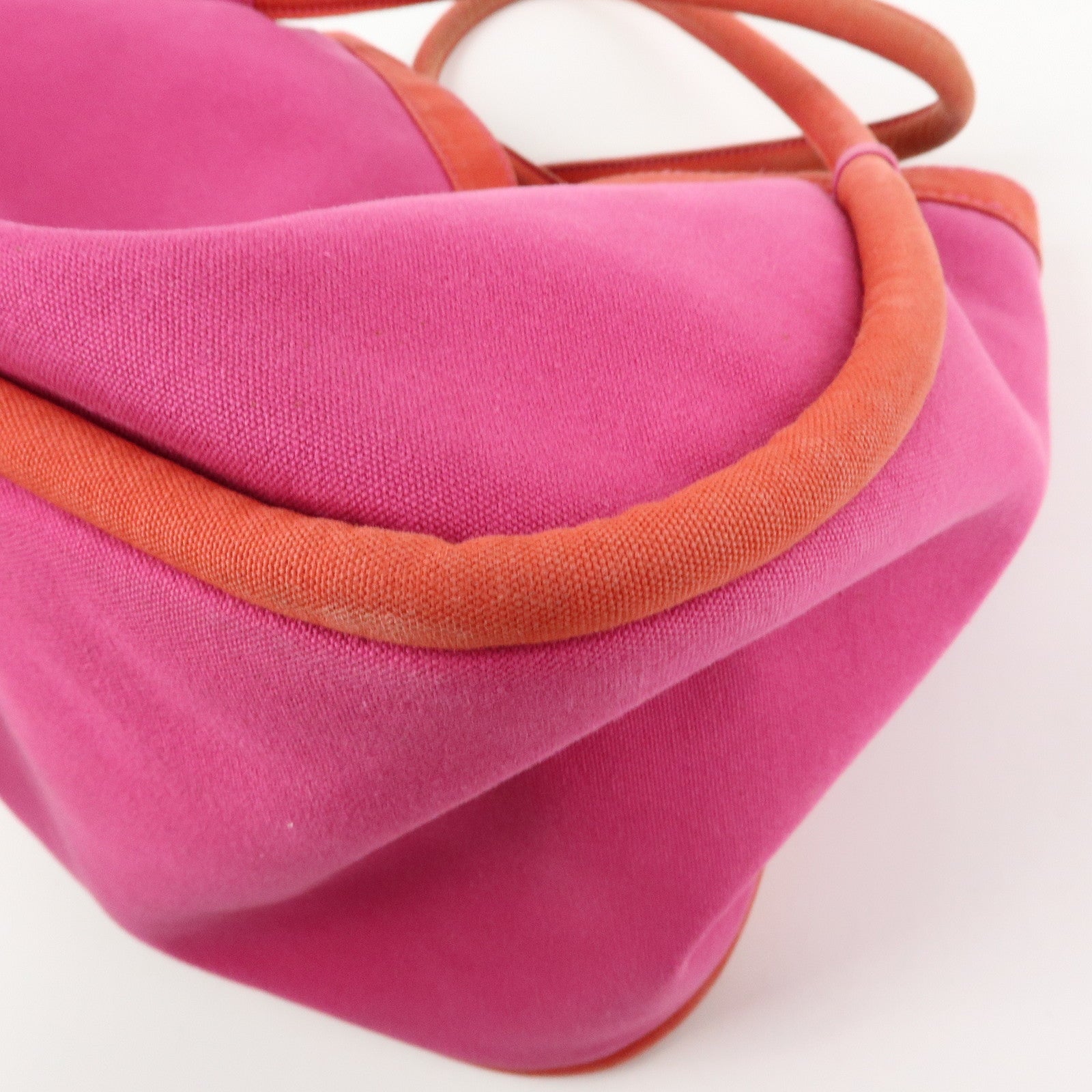 HERMES Sac Baguette GM Canvas Tote Bag Hand Bag Pink Red