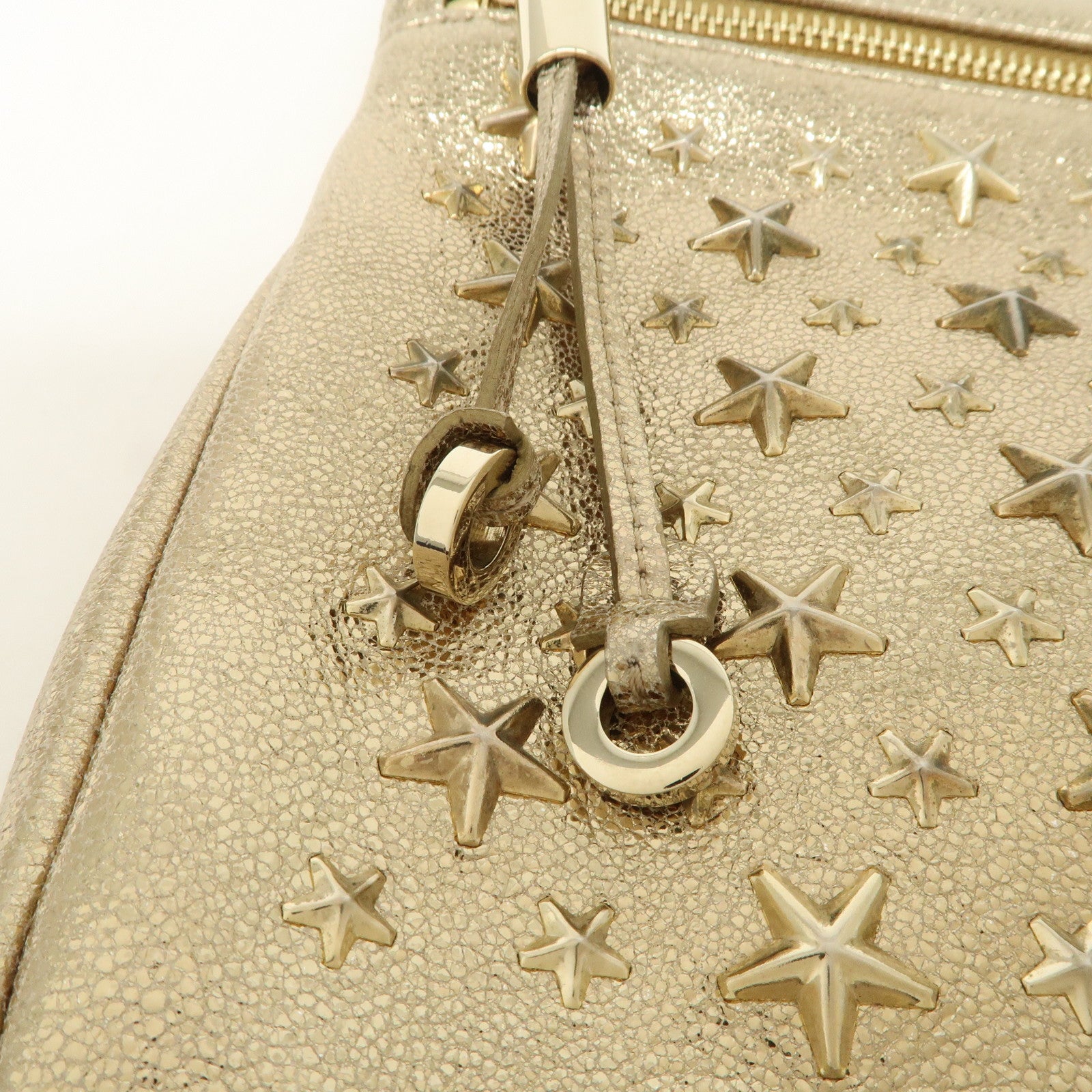 JIMMY CHOO Star Studs Leather Clutch Bag Gold Used