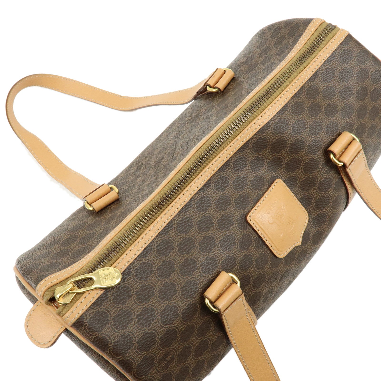 CELINE Macadam PVC Canvas Leather Shoulder Bag Pouch Brown