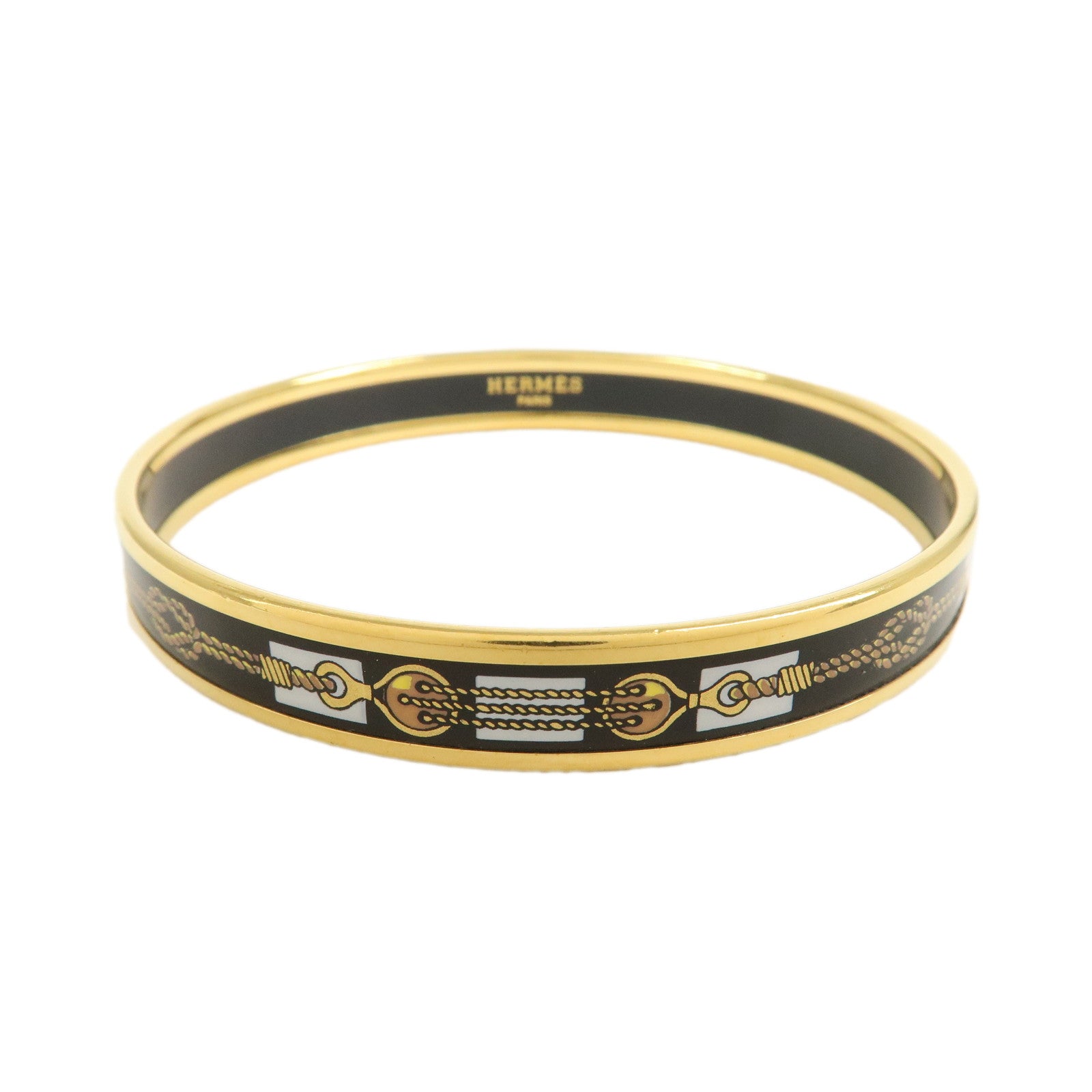 HERMES Email PM Gold Plated Bracelet Bangle Black