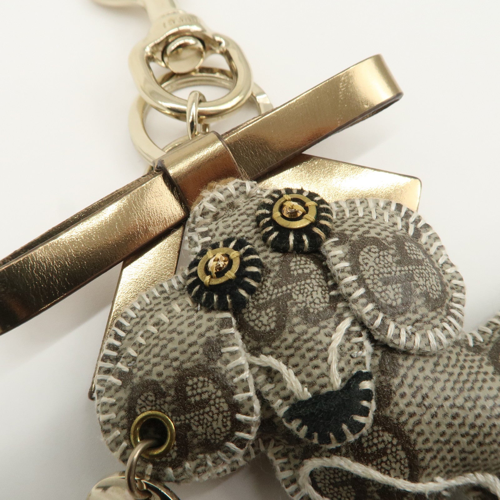 GUCCI Gucciori GG Supreme Dog Bag Charm Beige Black Gold