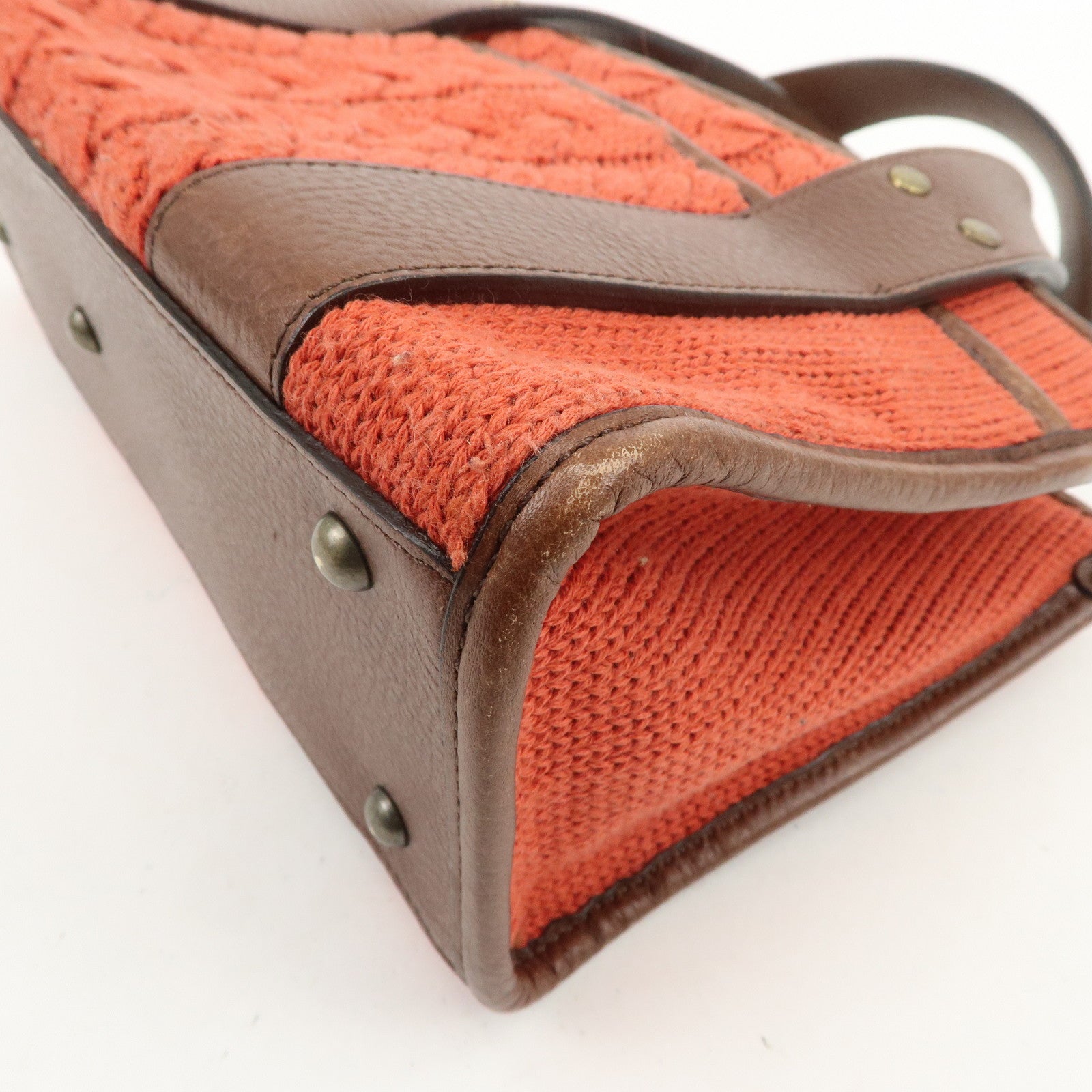 Chloe Knitted Leather Hand Bag Tote Bag Red Brown