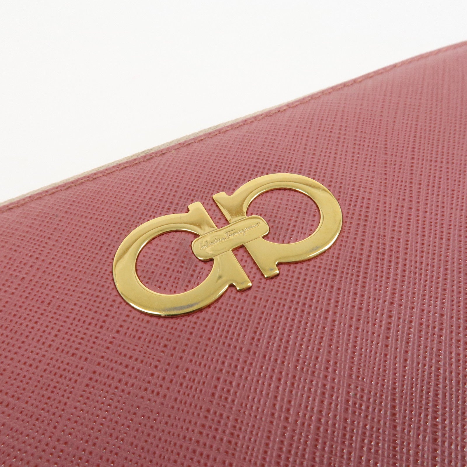 Ferragamo Set of 2 wallet Gancini Vara Emboss Leather Black Pink