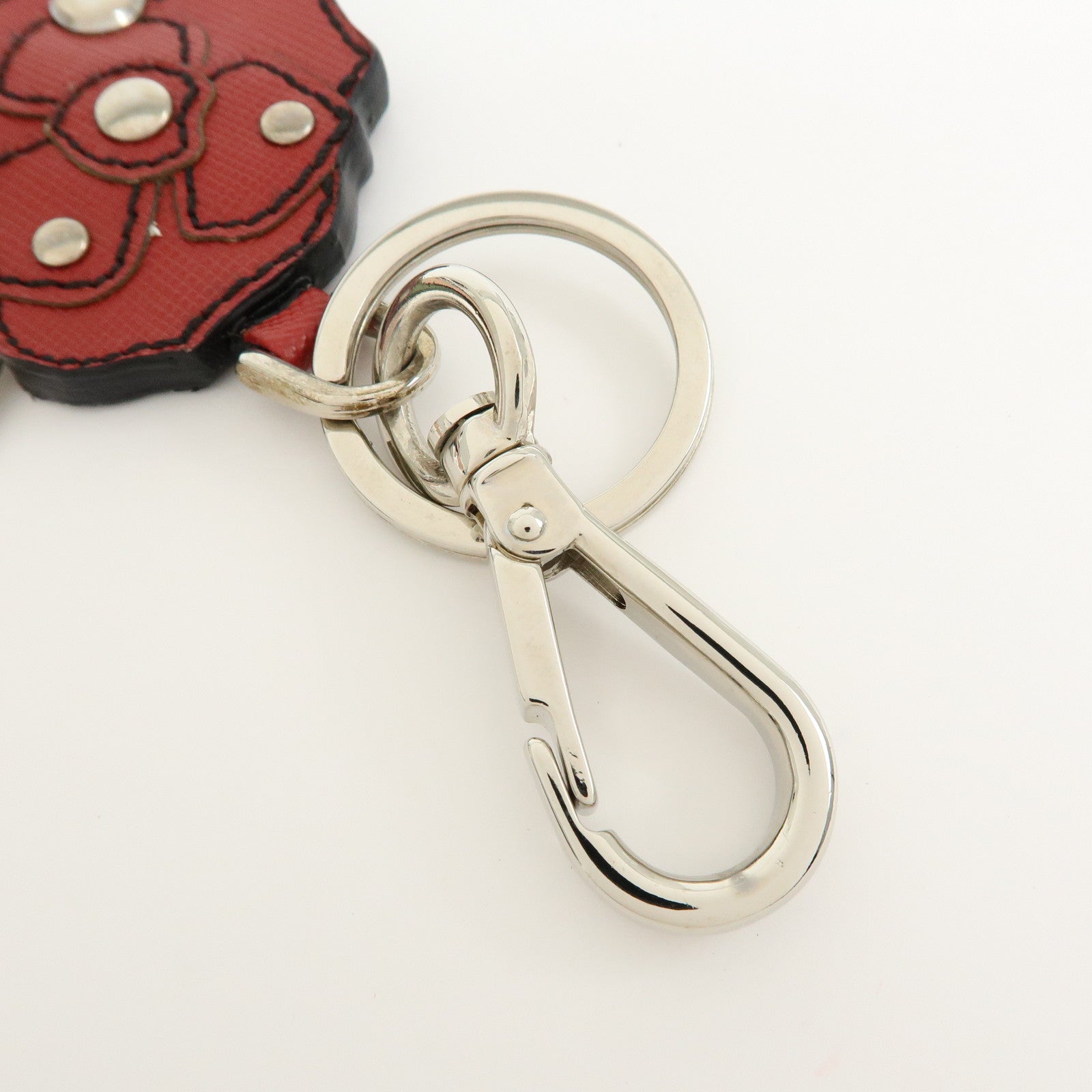 PRADA Saffiano Leather Rose Motif Bag Charm Key Holder Red 1AR290