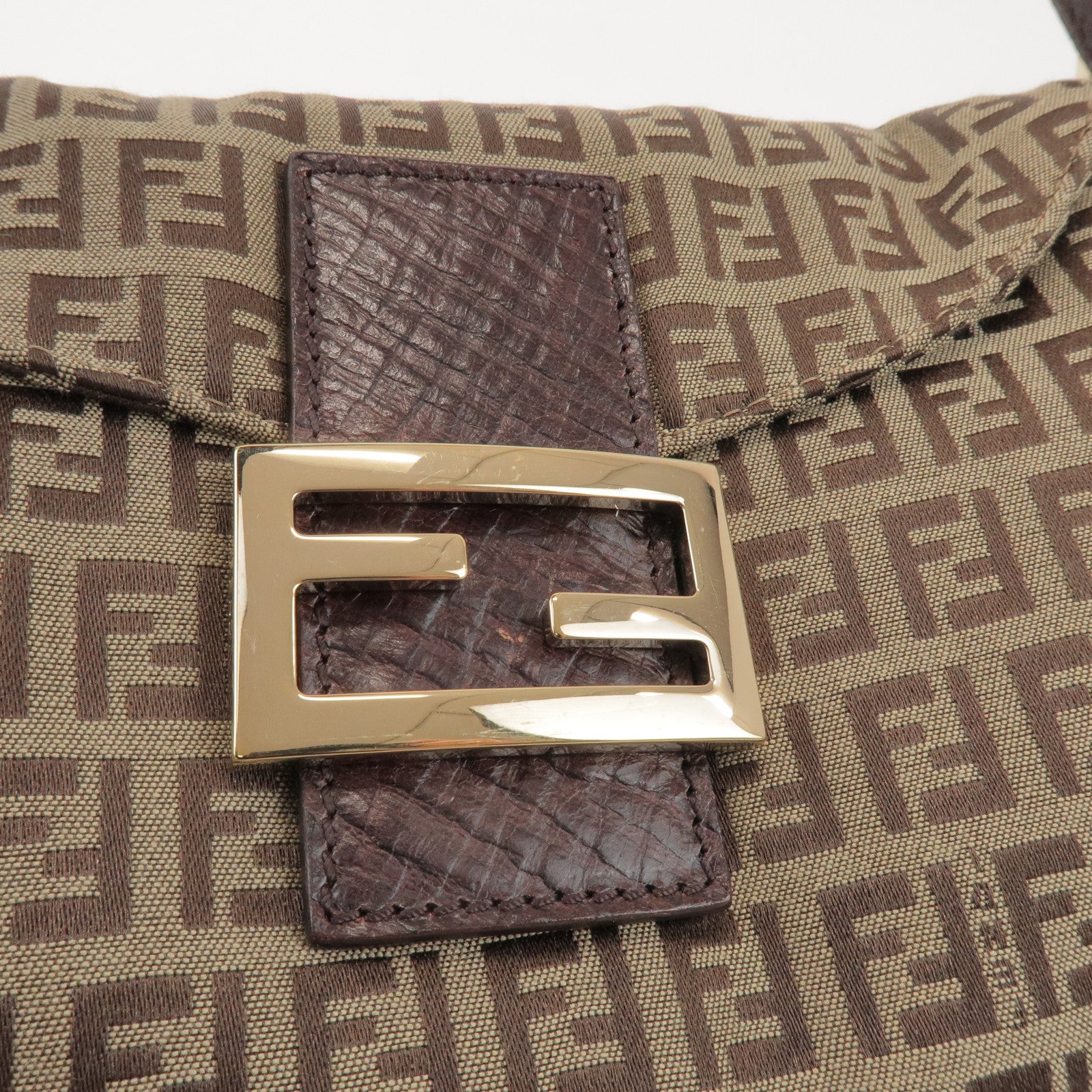 FENDI Zucchino Canvas Leather Hand Bag Brown Beige 8BR003