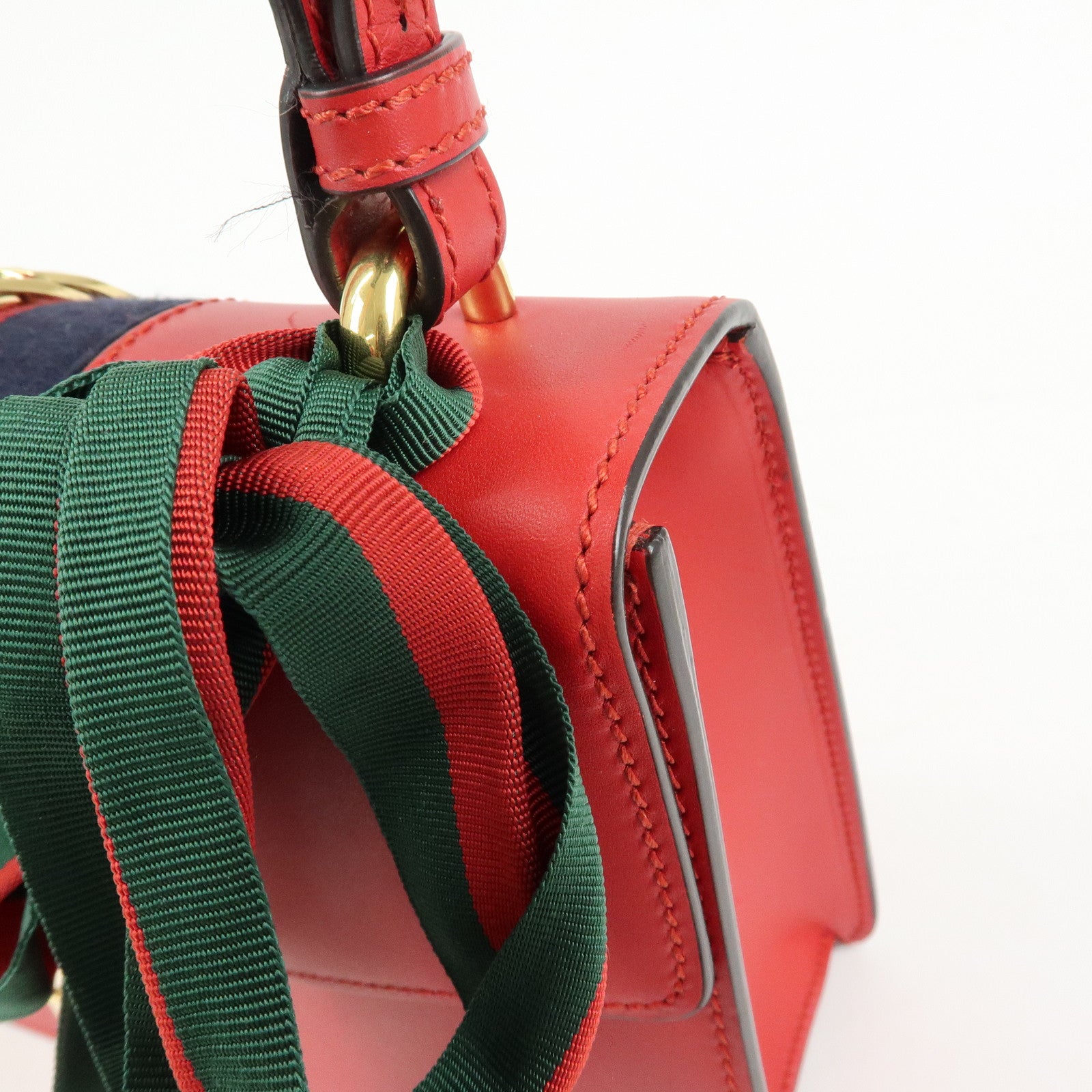 GUCCI Sylvie Sherry Leather Shoulder Bag Ribbon Red Navy 421882
