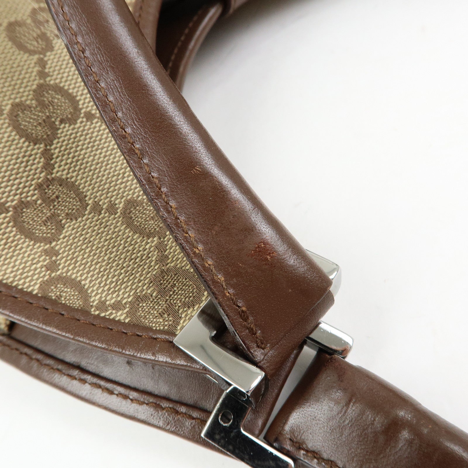 GUCCI Jackie GG Canvas Leather Shoulder Bag Beige Brown 002.1067