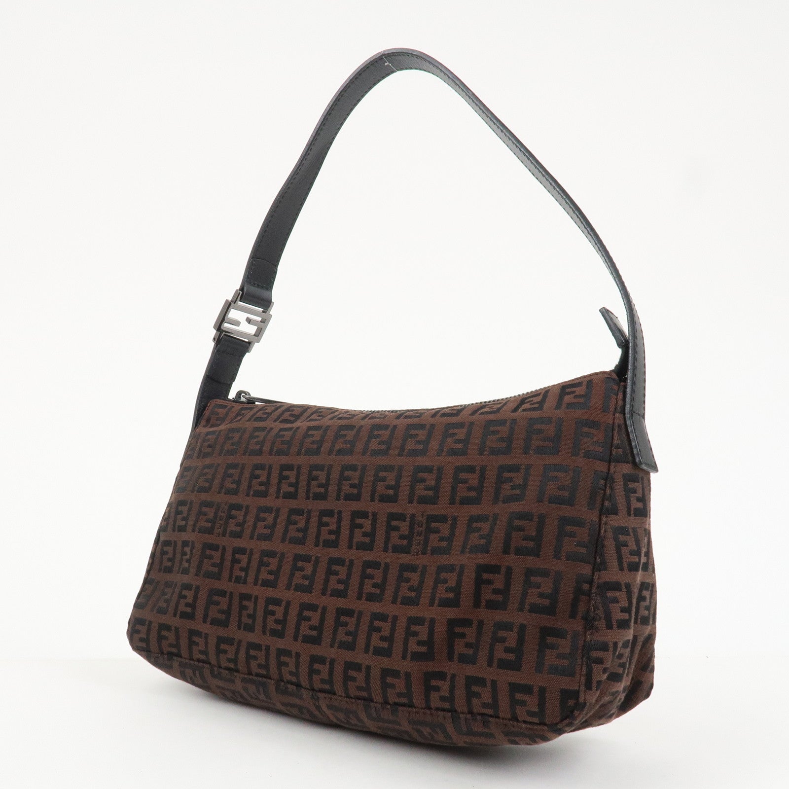 FENDI Zucchino Canvas Leather Shoulder Bag Hand Bag Brown 8BR444