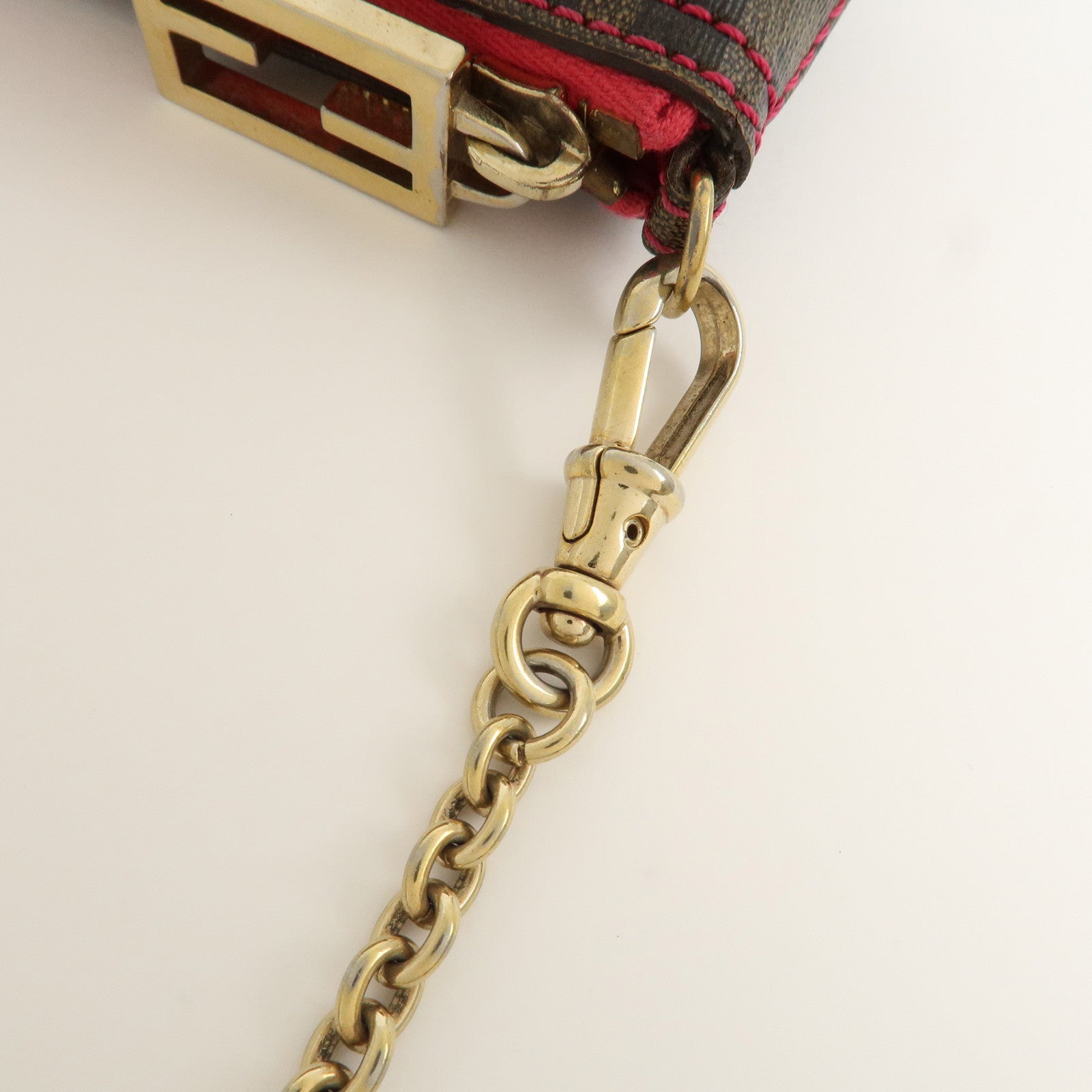 FENDI Zucca PVC Chain Accessory Pouch Hand Bag Brown 8BR592