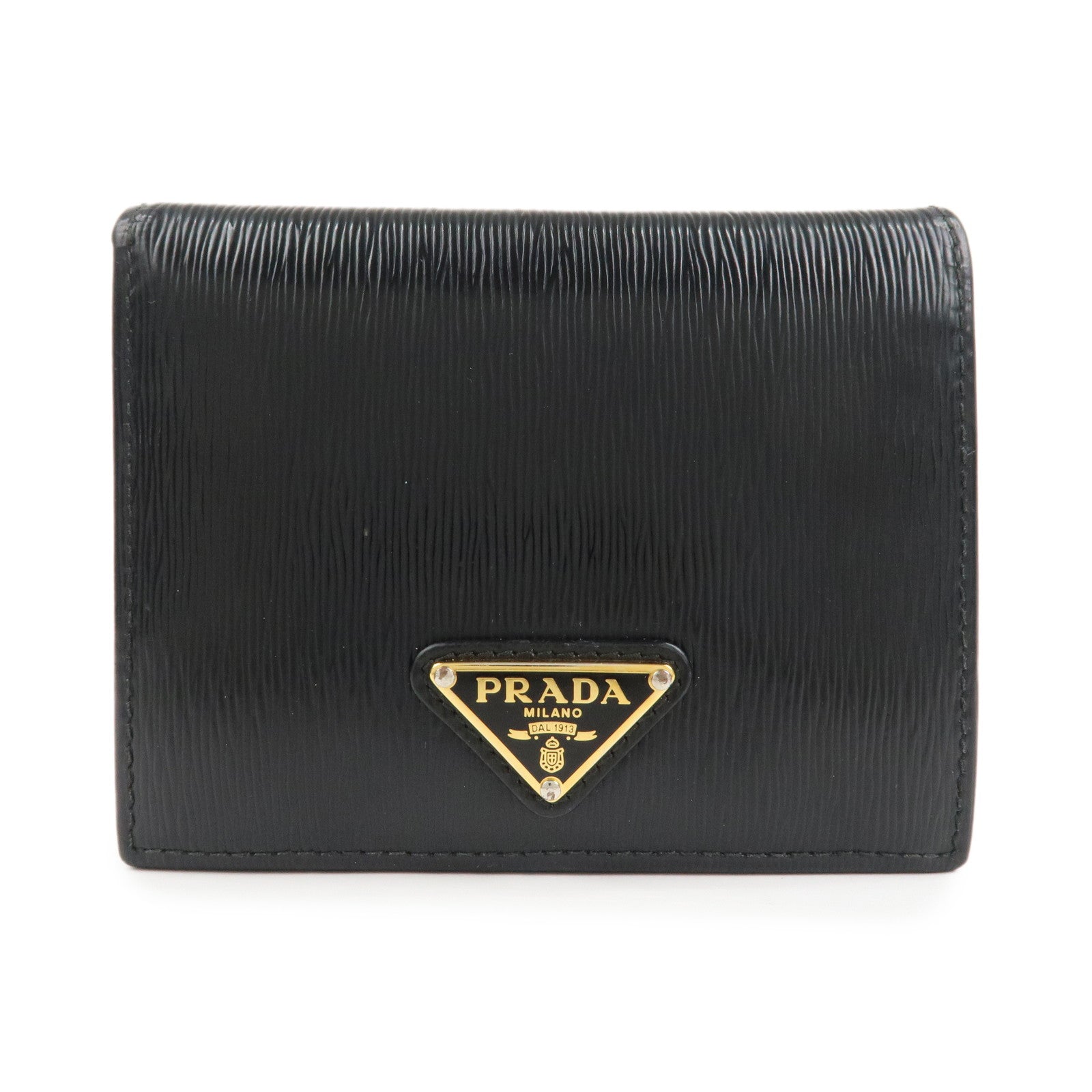 PRADA Vitello Move Leather Bi-fold Compact Wallet Black 1MV204