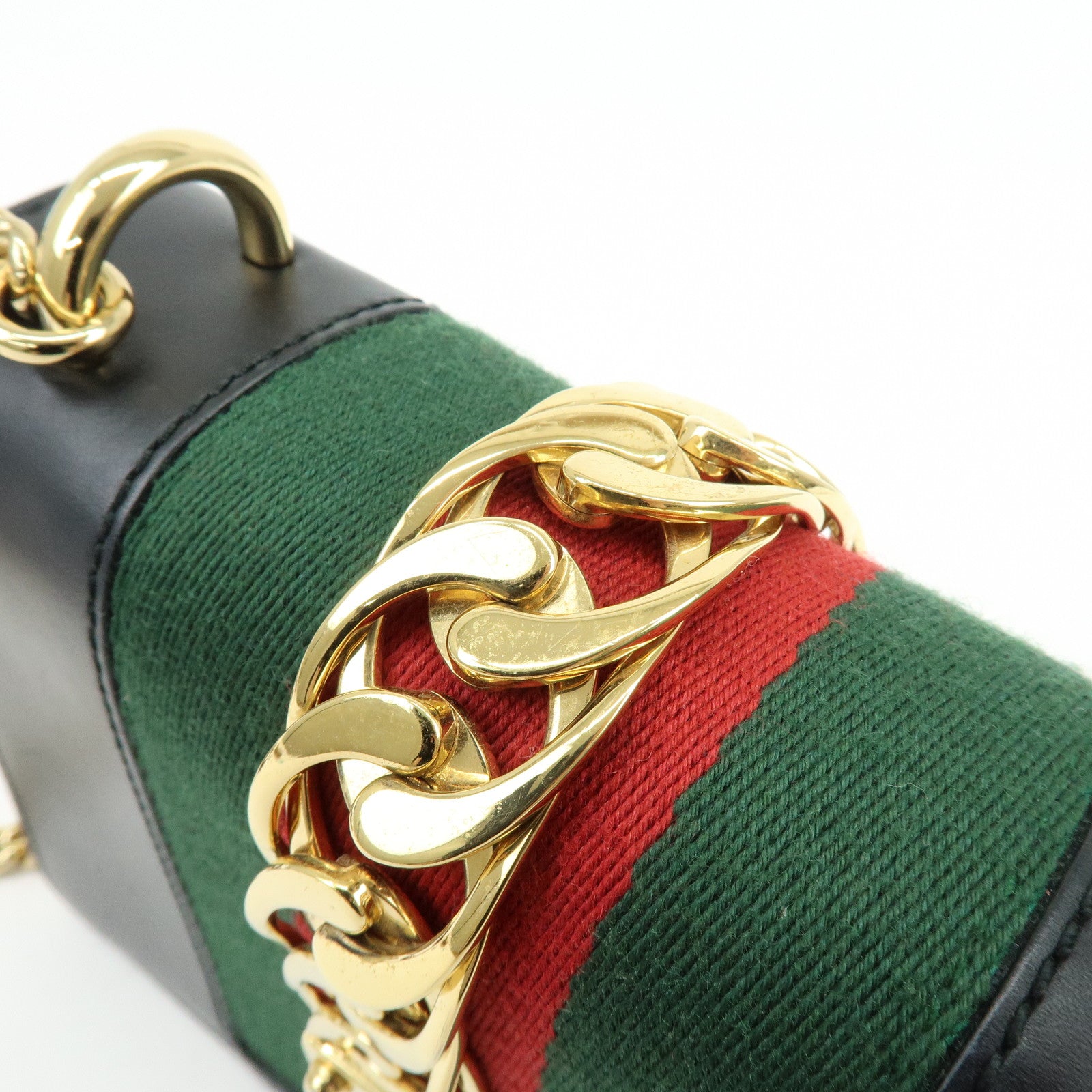 GUCCI Sylvie Sherry Leather Chain Shoulder Bag Black 431666