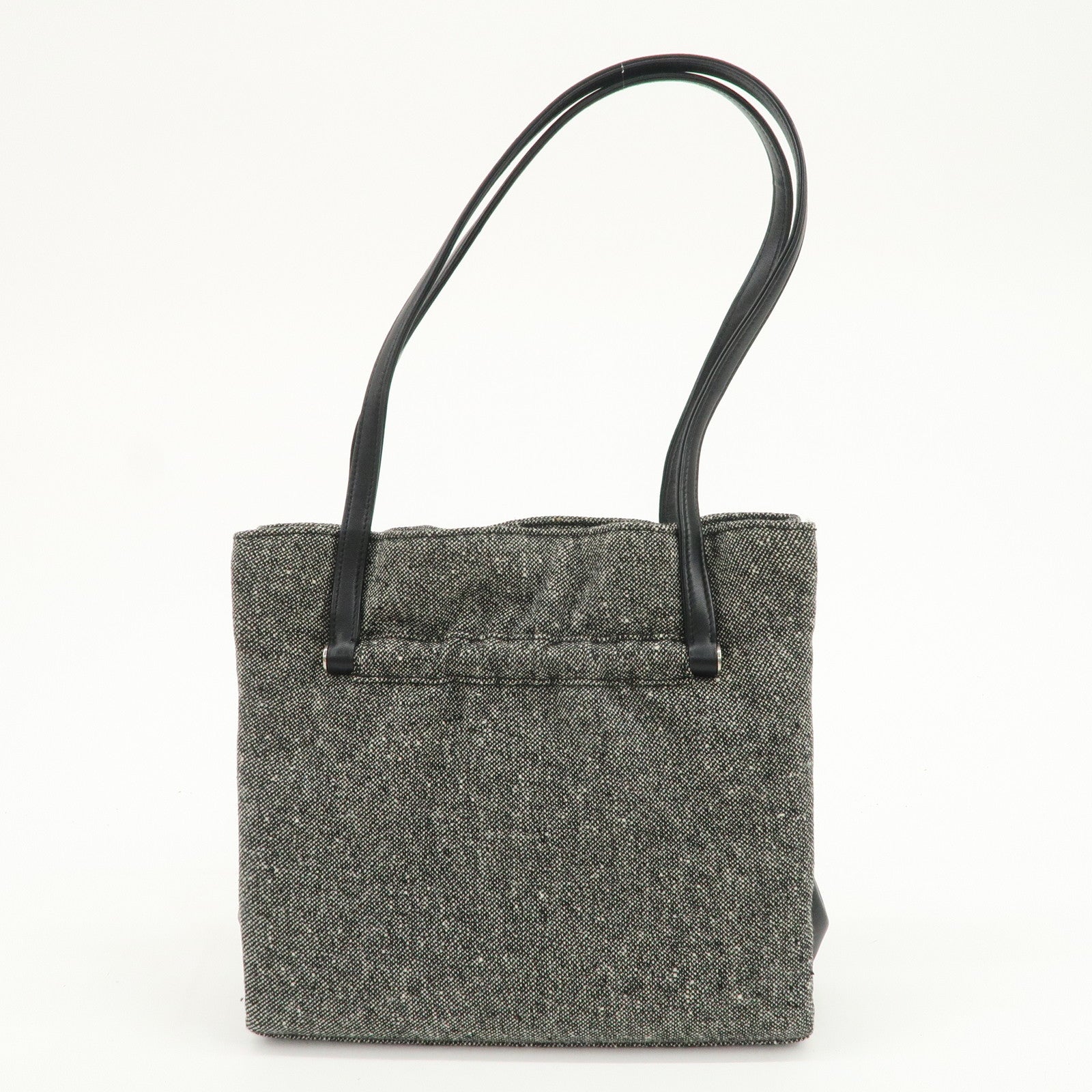 Christian Dior Logo Tweed Leather Shoulder Bag Hand Bag Black