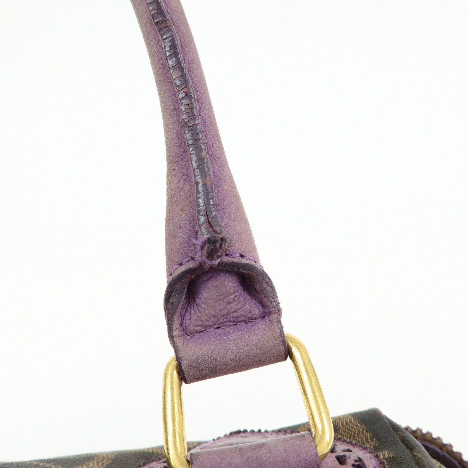 FENDI Ethnico Zucca Canvas Leather Shoulder Bag Brown Purple 8BN157