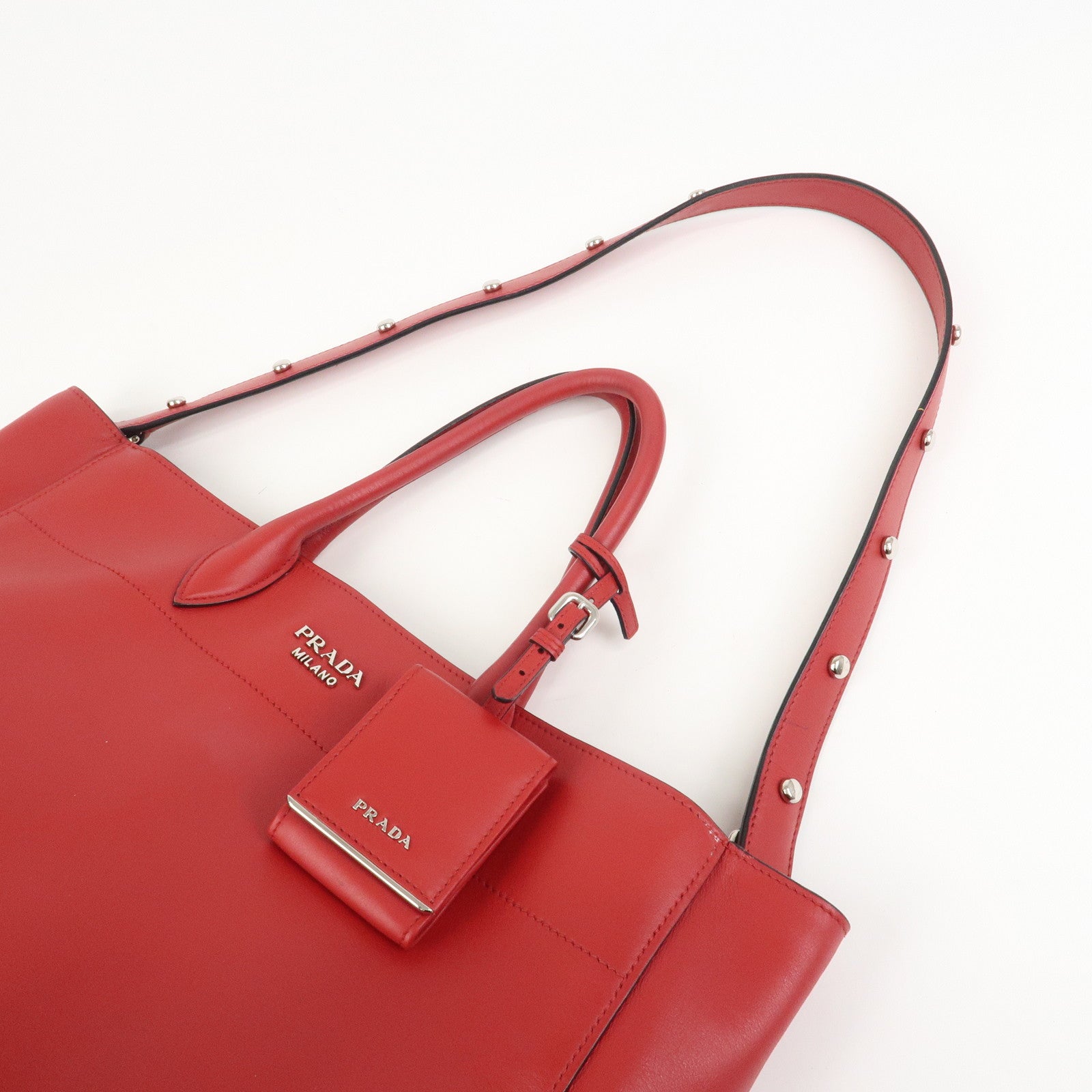 PRADA Logo Leather 2Way Bag Tote Bag Hand Bag Shoulder Bag 1BG041