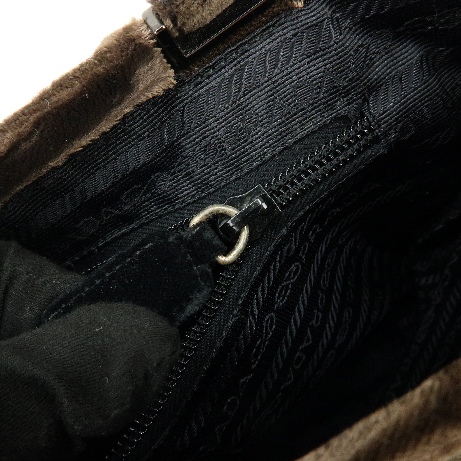 PRADA Logo Velour Hand Bag Brown B7641