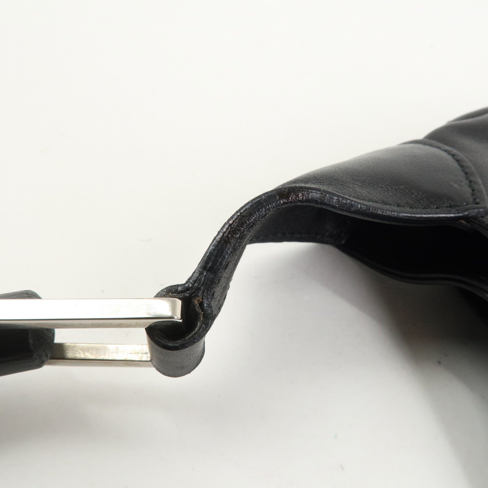 GUCCI Bamboo Leather Shoulder Bag Hand Bag Black 001・4033