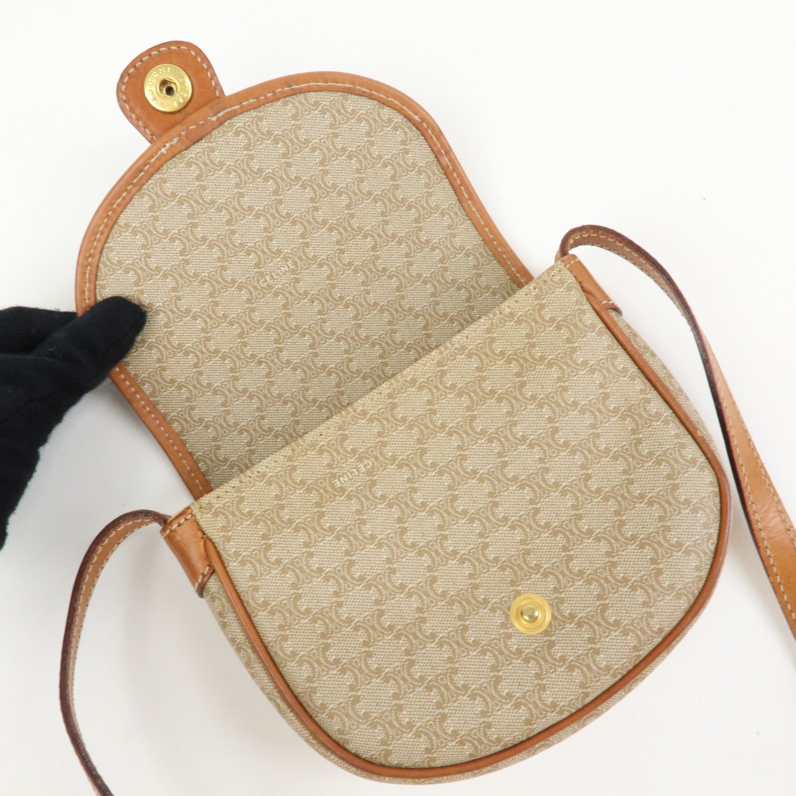 CELINE Macadam PVC Leather Shoulder Bag Crossbody Bag Beige Brown