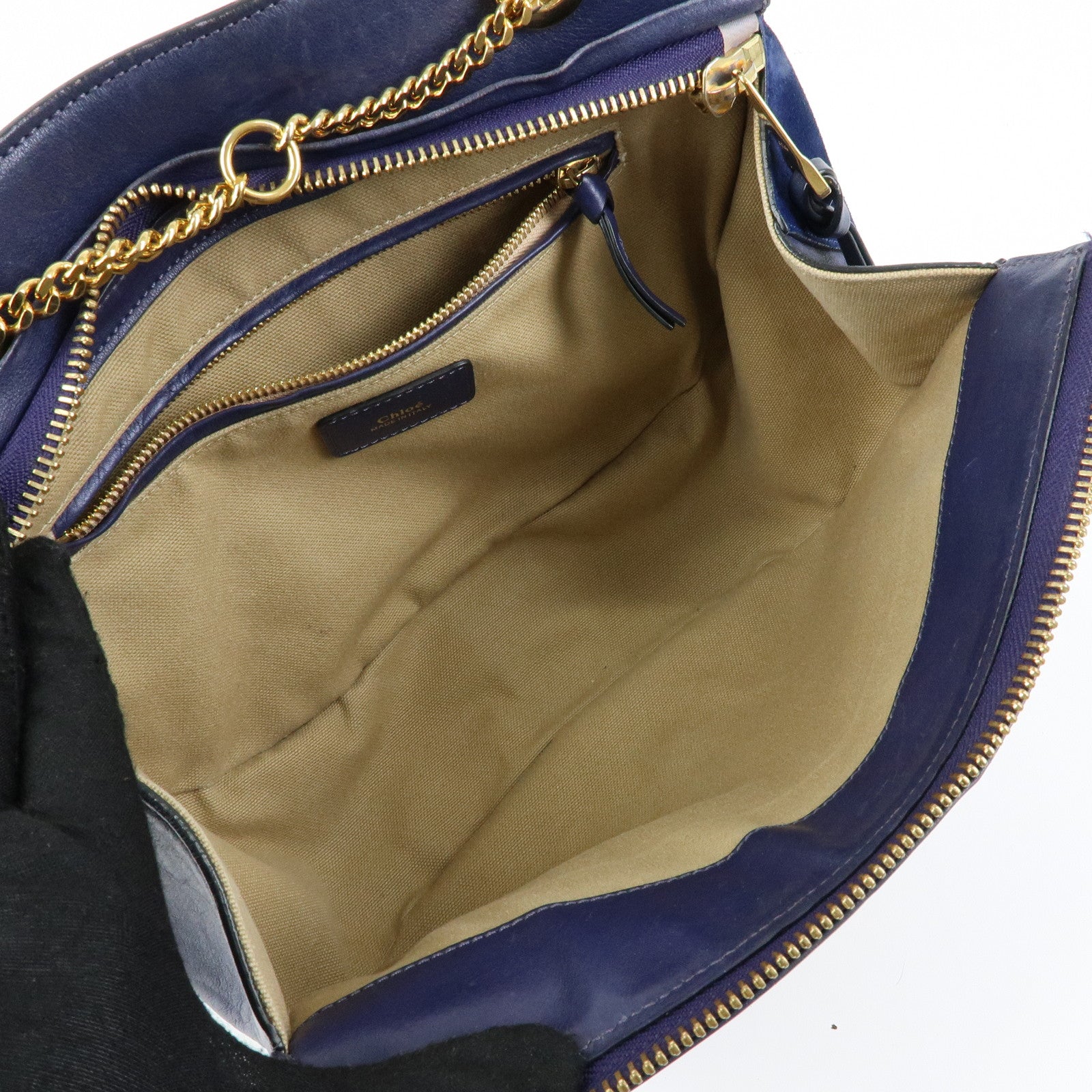 Chloe Goldie Leather Suede 2Way Hand Bag Shoulder Bag Navy