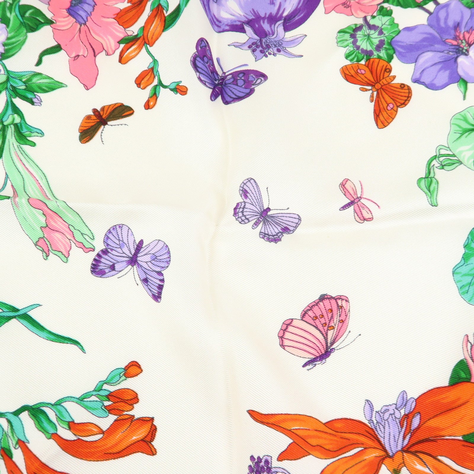 Christian Dior Silk 100% Scarf Botanical Pattern 87×87 White Yellow