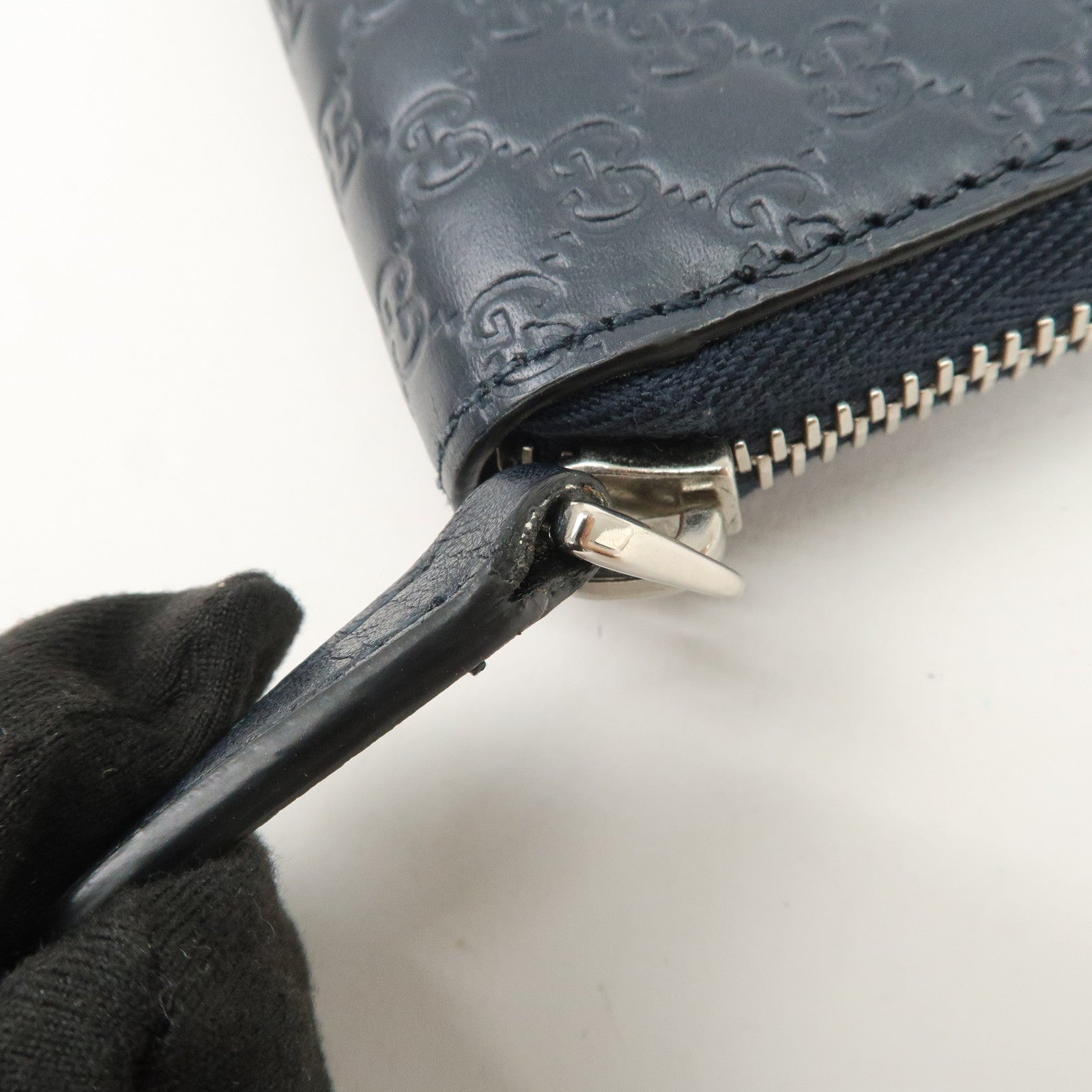 GUCCI Micro Guccissima Leather Zippy Long Wallet Navy 544473